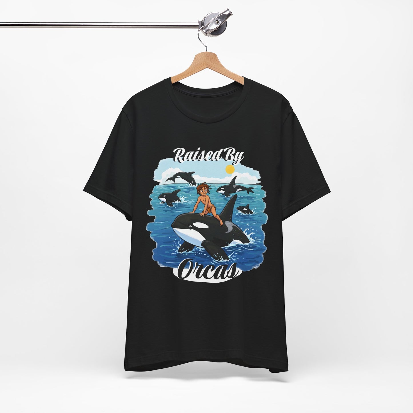 Funny 'Raised by Orca's' Tee - Perfect for Ocean Lovers, Beach Days, Summer Vacations, Gift for Marine Life Enthusiasts, Cute Animal Shirt