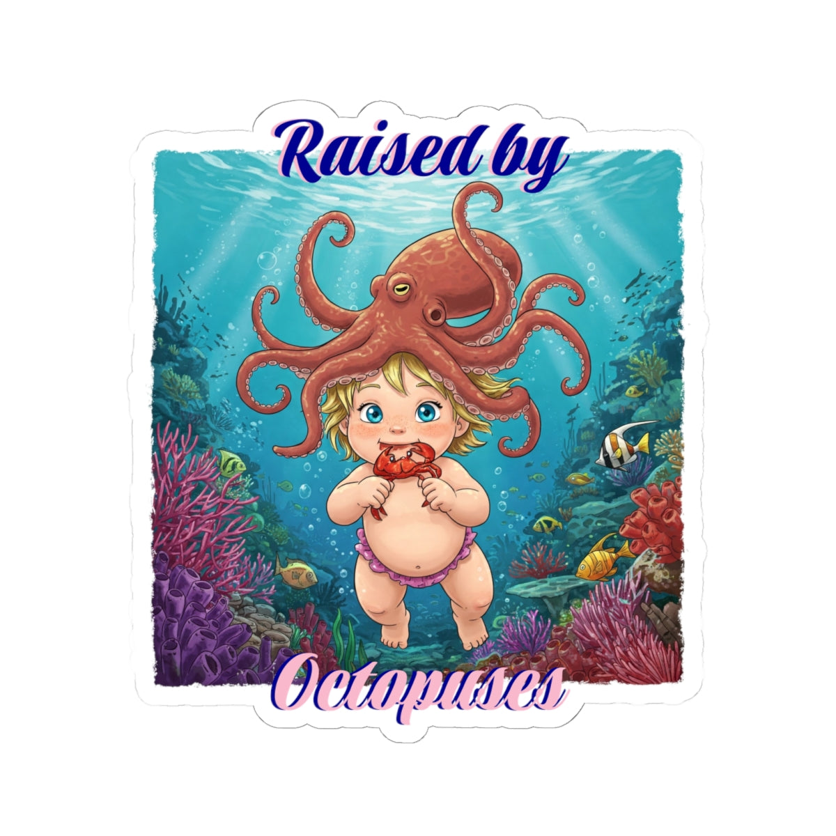 Adorable Ocean-Inspired Kiss-Cut Stickers, Cute Octopus Design for Kids, Laptop Decor, Birthday Gift, Fun Wall Art, Marine Life Stickers