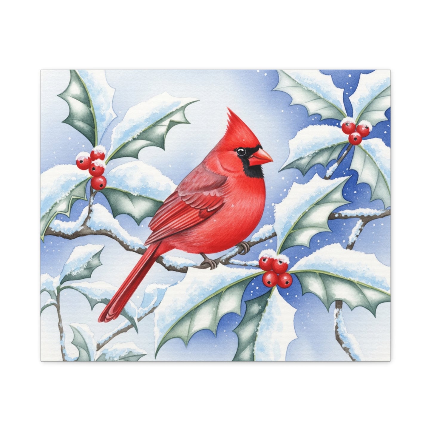 Winter Cardinal Canvas Art Print, Holiday Home Decor, Red Bird Wall Art, Christmas Decoration, Nature Artwork