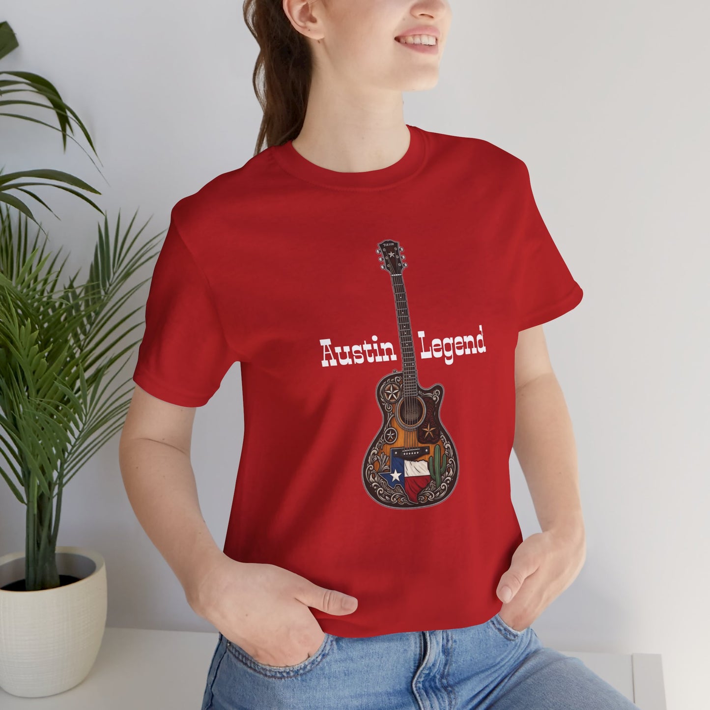 Austin Legend Guitar Tee | Unisex Short Sleeve T-Shirt, Music Lover Gift, Austin TX Souvenir, Casual Wear, Festival Apparel