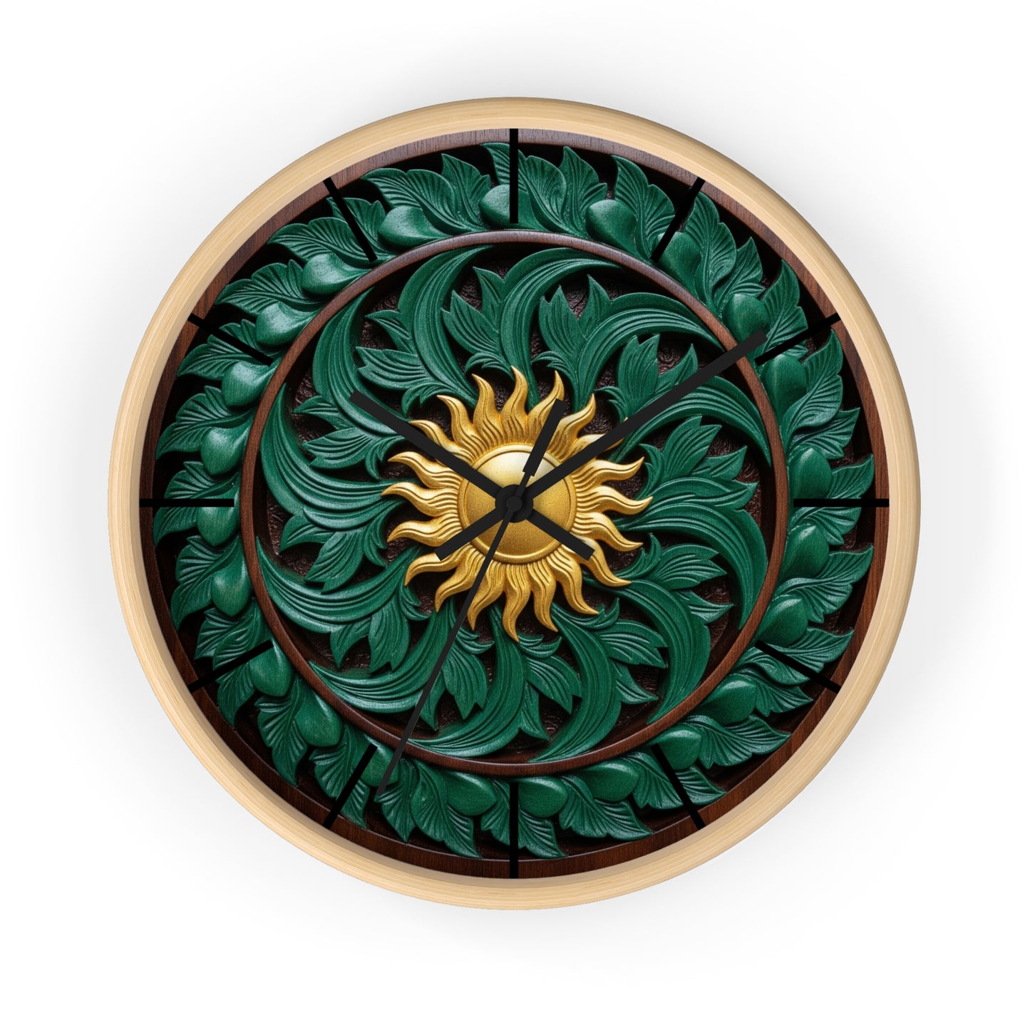 Nature-Inspired Wall Clock with Sun Motif, Home Decor, Eco-Friendly Gift, Artistic Timepiece, Greenery-Themed Clock