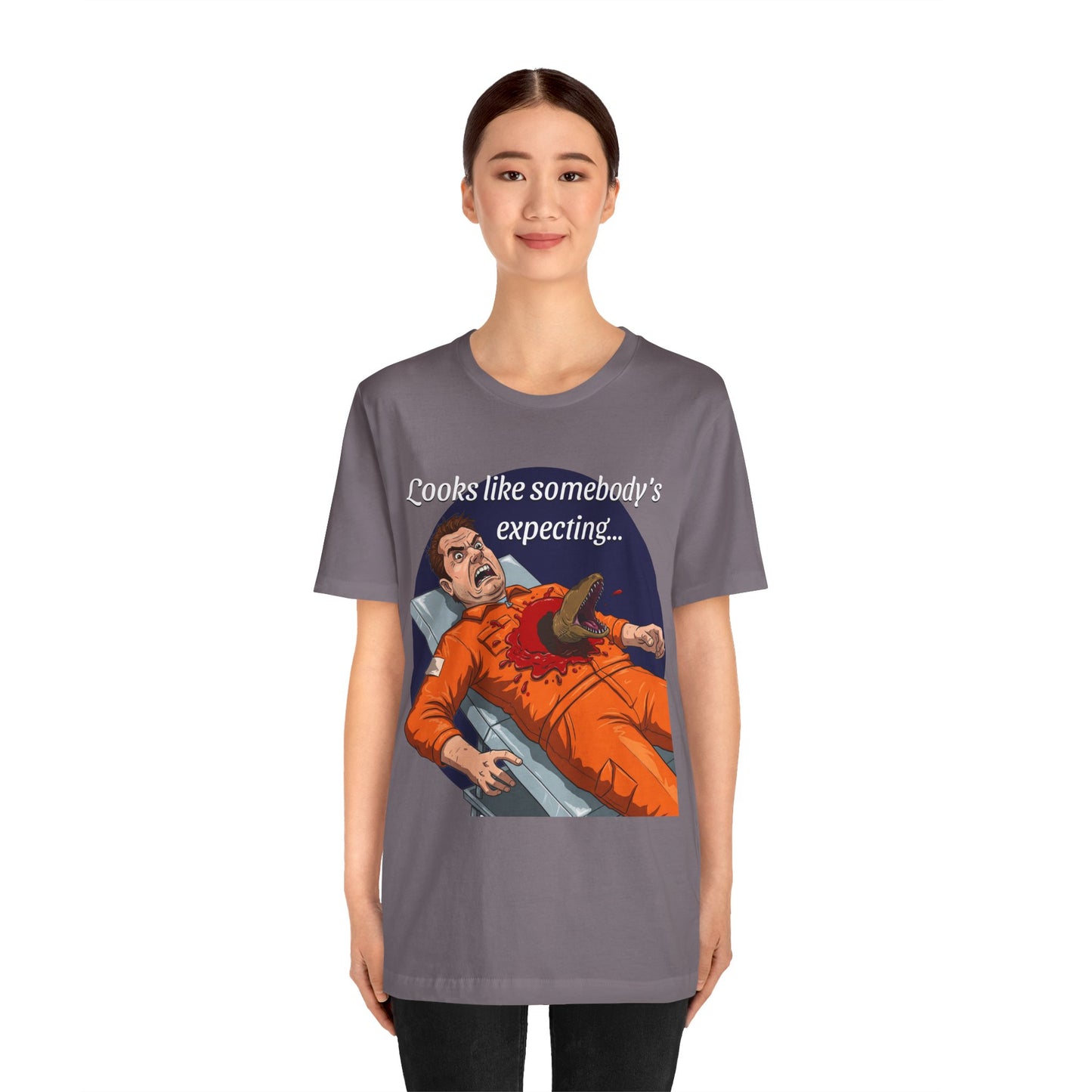 Maternity Tee for Sci-Fi Lovers, Funny Space Station Crew Member Giving Birth, Alien Movie Fan Shirt