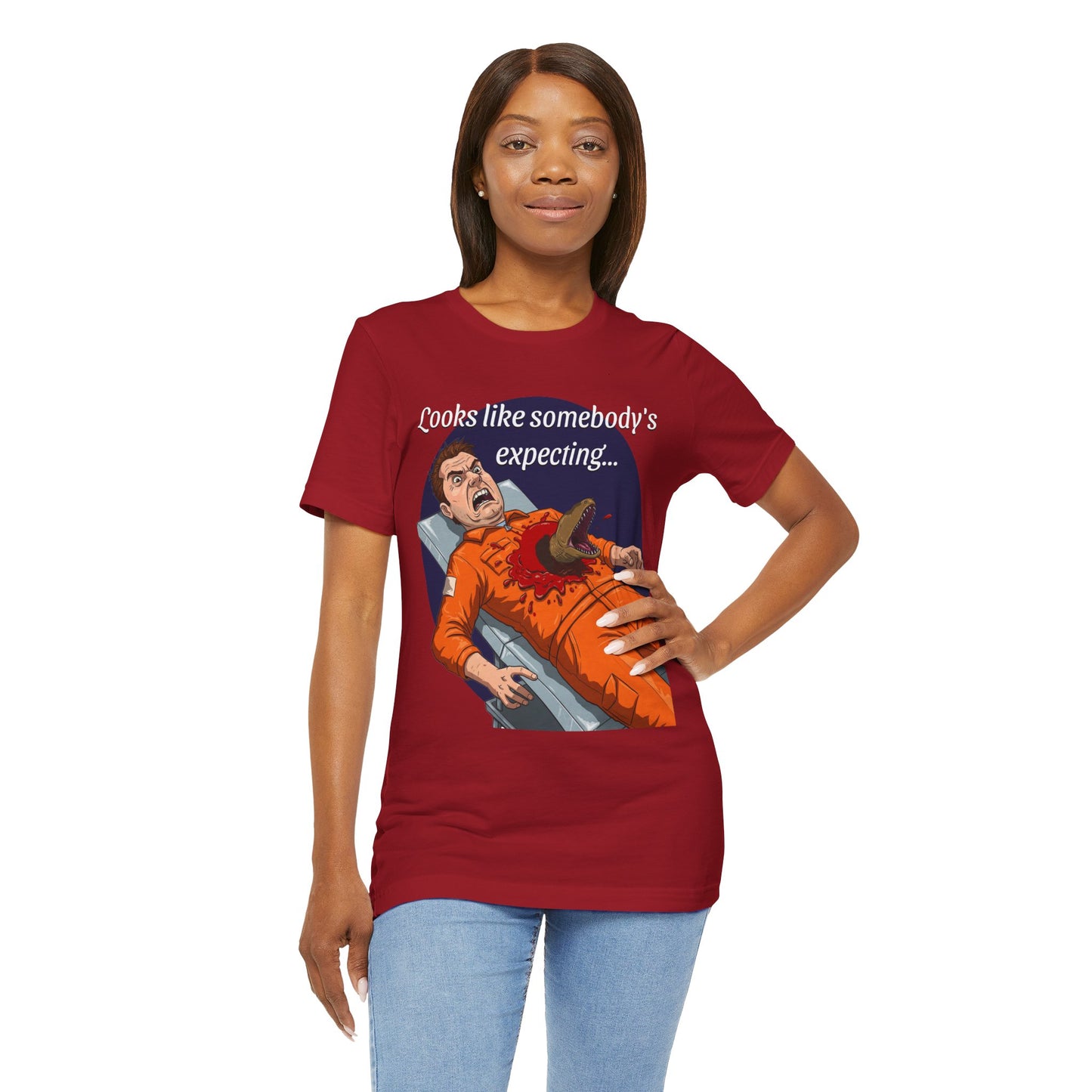 Maternity Tee for Sci-Fi Lovers, Funny Space Station Crew Member Giving Birth, Alien Movie Fan Shirt