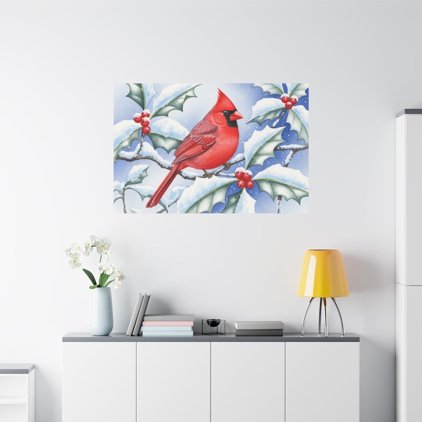 Winter Cardinal Canvas Art Print, Holiday Home Decor, Red Bird Wall Art, Christmas Decoration, Nature Artwork