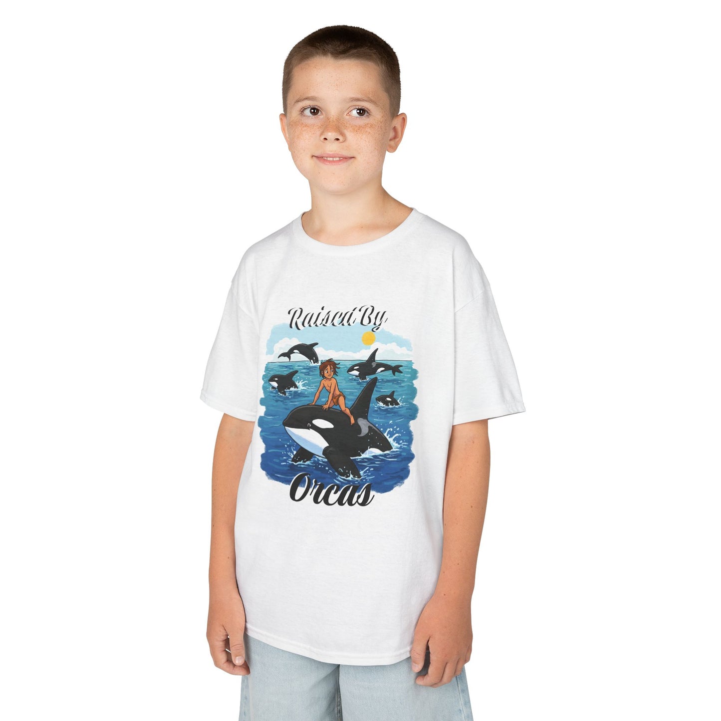 Funny Whale-Themed Kids Tee, 'Raised By Orcas' Shirt - Perfect for Ocean Lovers, Gifts for Birthdays, Summer Camps, Beach Days, Fun Tees