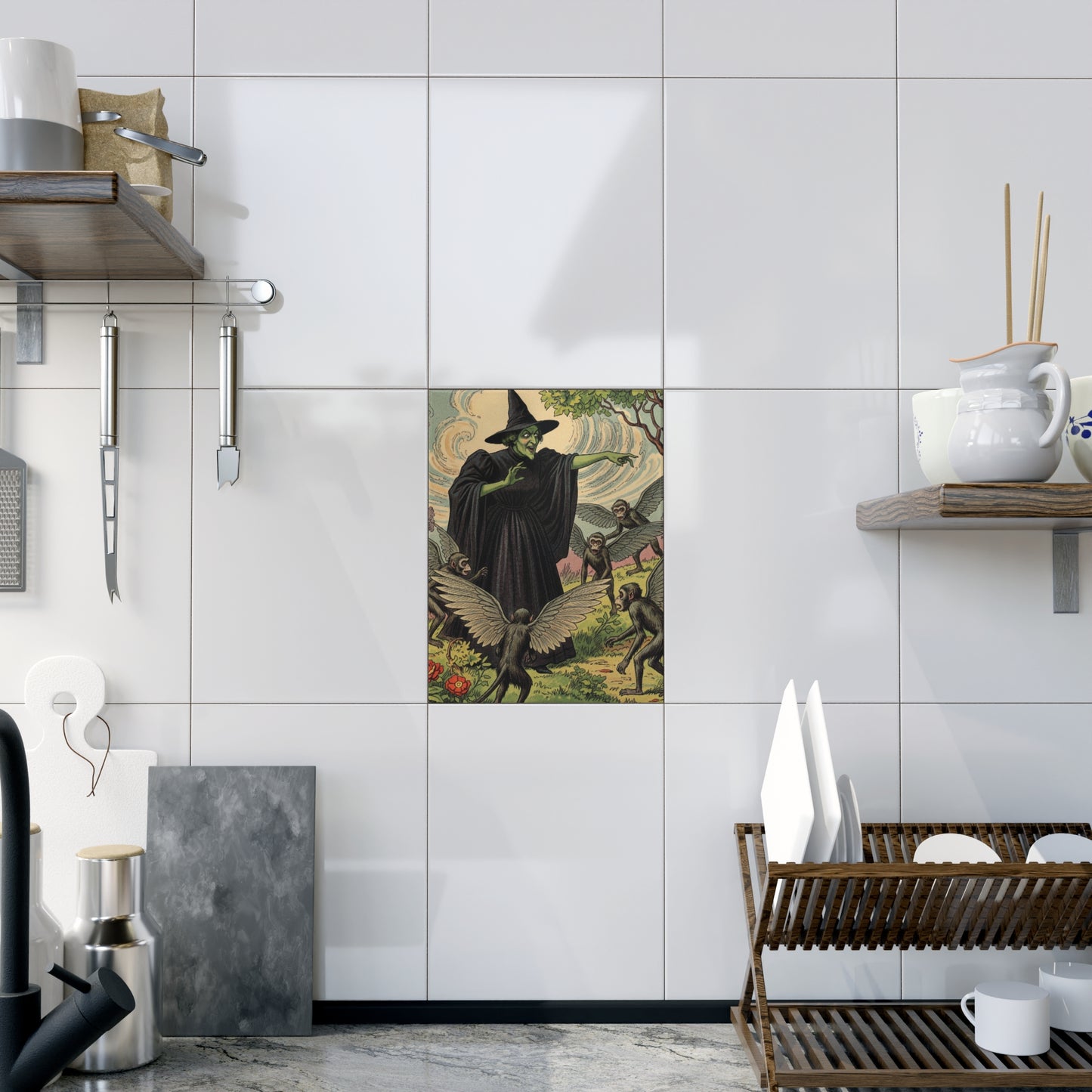 Ceramic Photo Tile - Wizard of Oz Wicked Witch and Winged Monkeys Illustration, Nursery Decor, Baby Shower Gift, Personalized Home Accent,