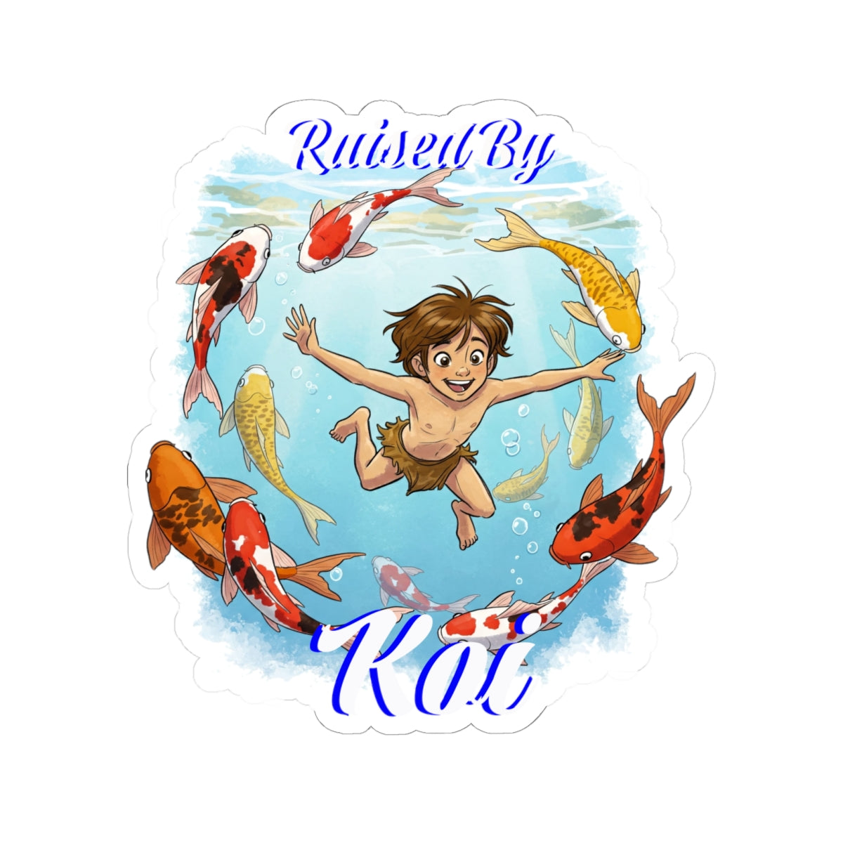 Underwater Adventure Kiss-Cut Stickers - "Raised By Koi" for Koi Hobbyists - Schmartypants