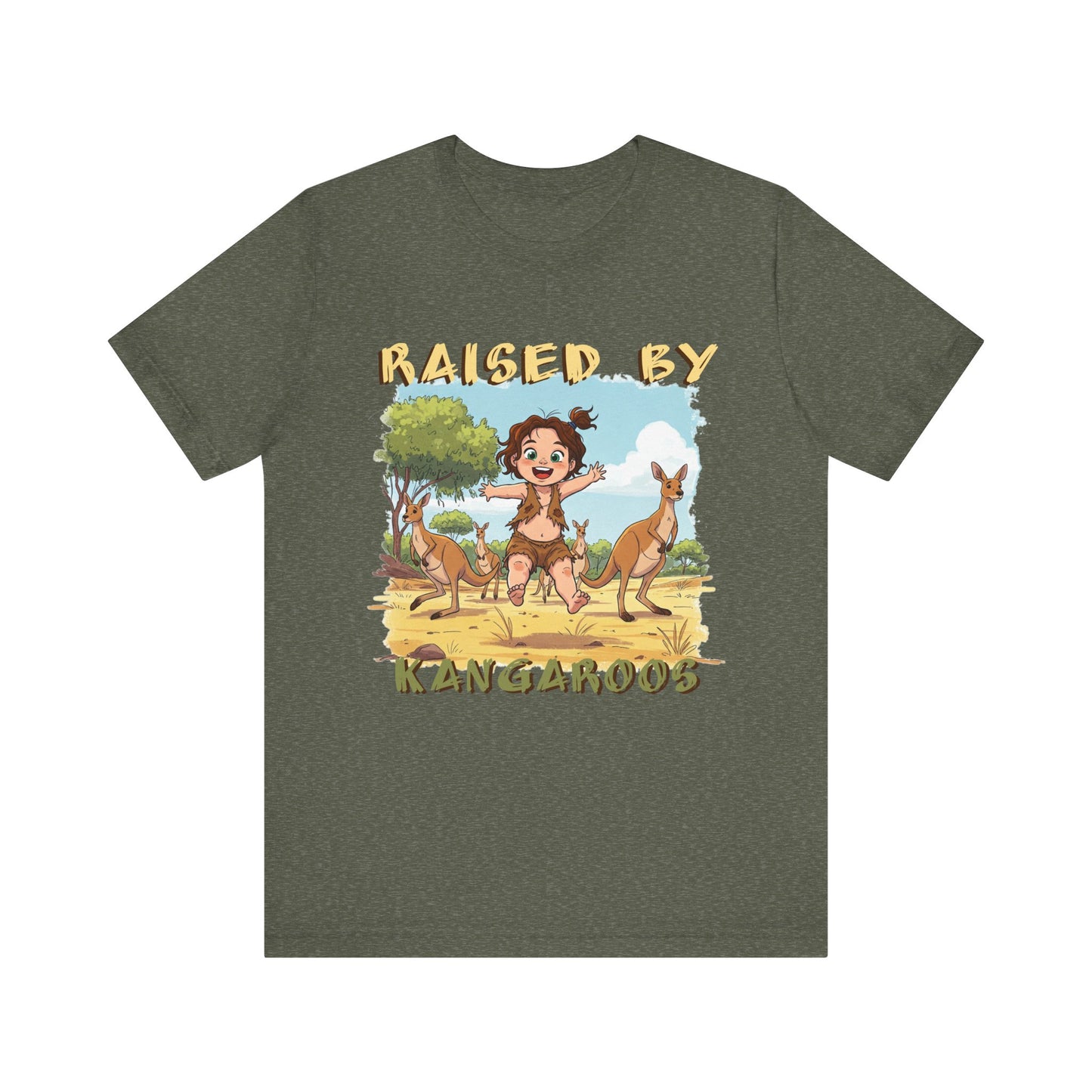 Cute, Funny Kangaroo Vibe Unisex Tee - "Raised by Kangaroos" (female character) - Australian Theme - Schmartypants