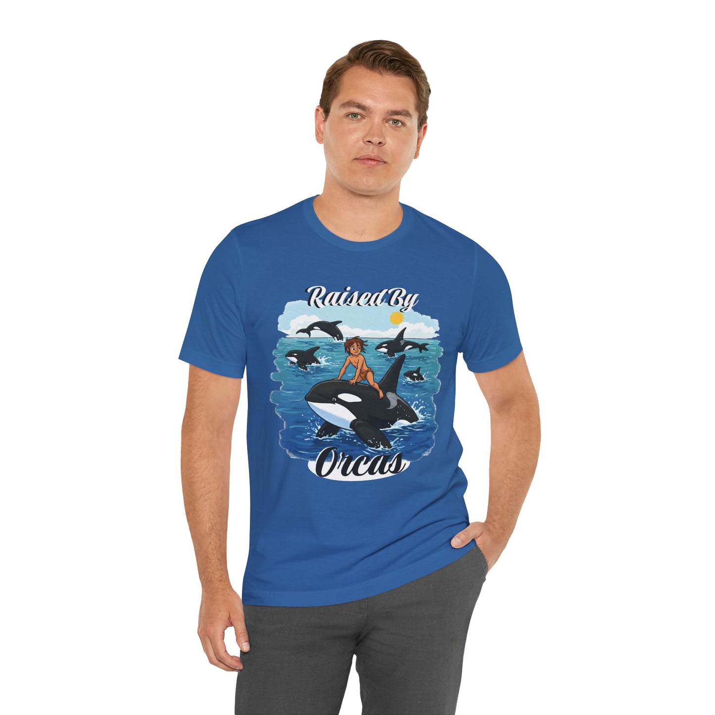 Funny 'Raised by Orca's' Tee - Perfect for Ocean Lovers, Beach Days, Summer Vacations, Gift for Marine Life Enthusiasts, Cute Animal Shirt