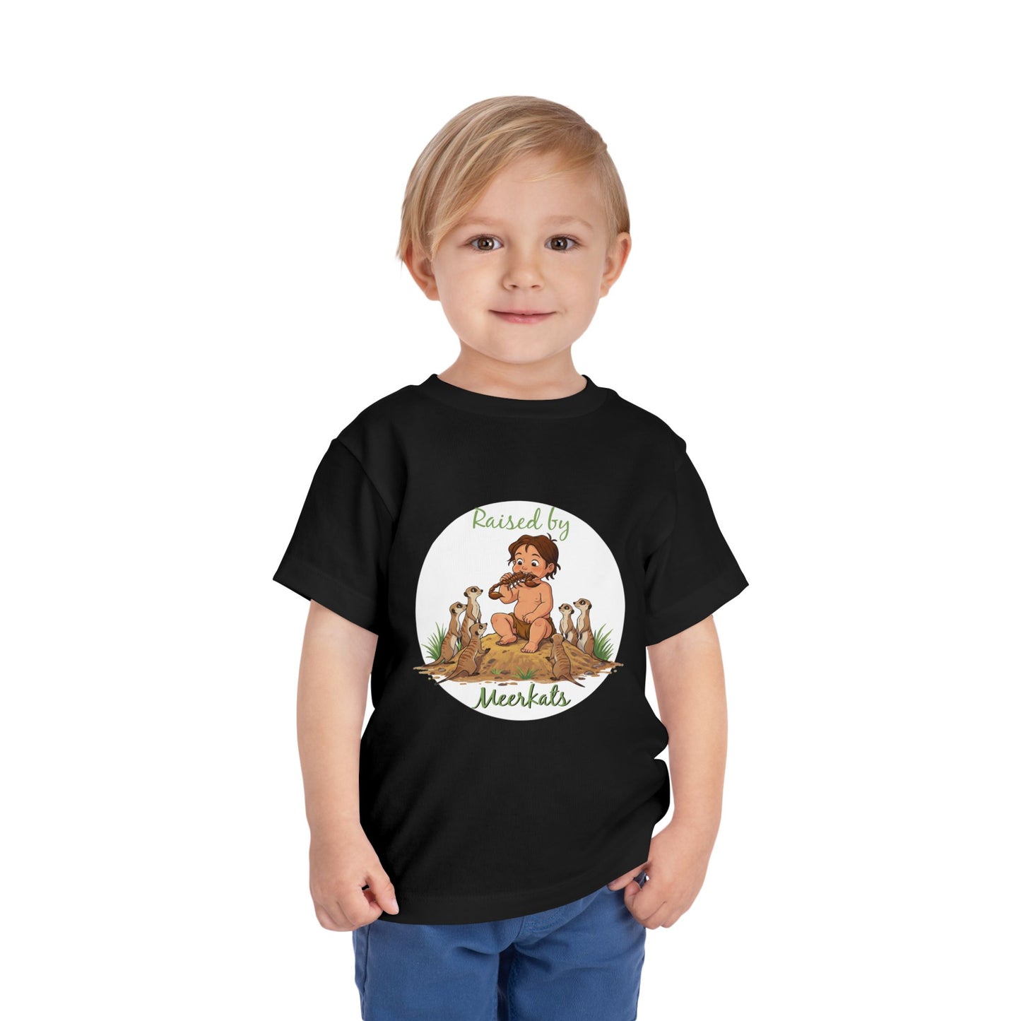 Funny Adorable 'Raised by Meerkats' Toddler Short Sleeve Tee - Cute Animal Tee for Kids Who Love Meerkats - Schmartypants