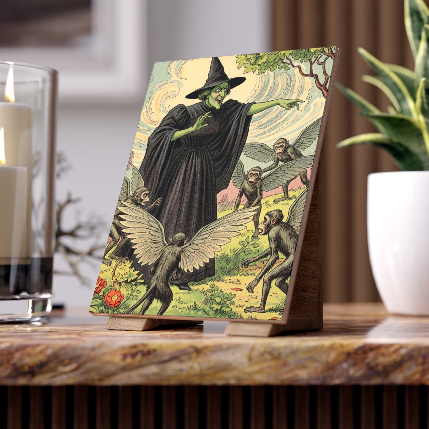 Ceramic Photo Tile - Wizard of Oz Wicked Witch and Winged Monkeys Illustration, Nursery Decor, Baby Shower Gift, Personalized Home Accent,