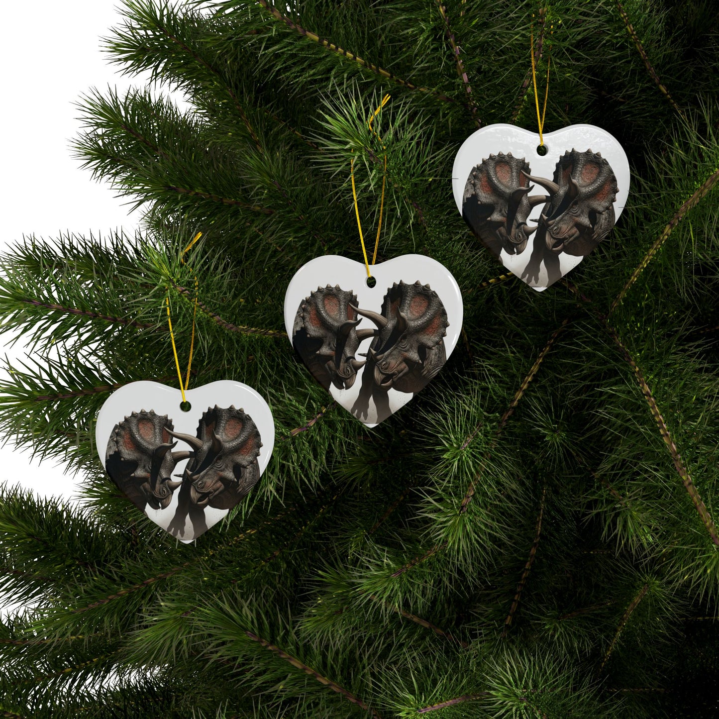 Triceratops Ceramic Jurassic Era Dinosaur Christmas Tree Ornaments - Jurassic Era Keepsakes, Collectibles, Party Favors