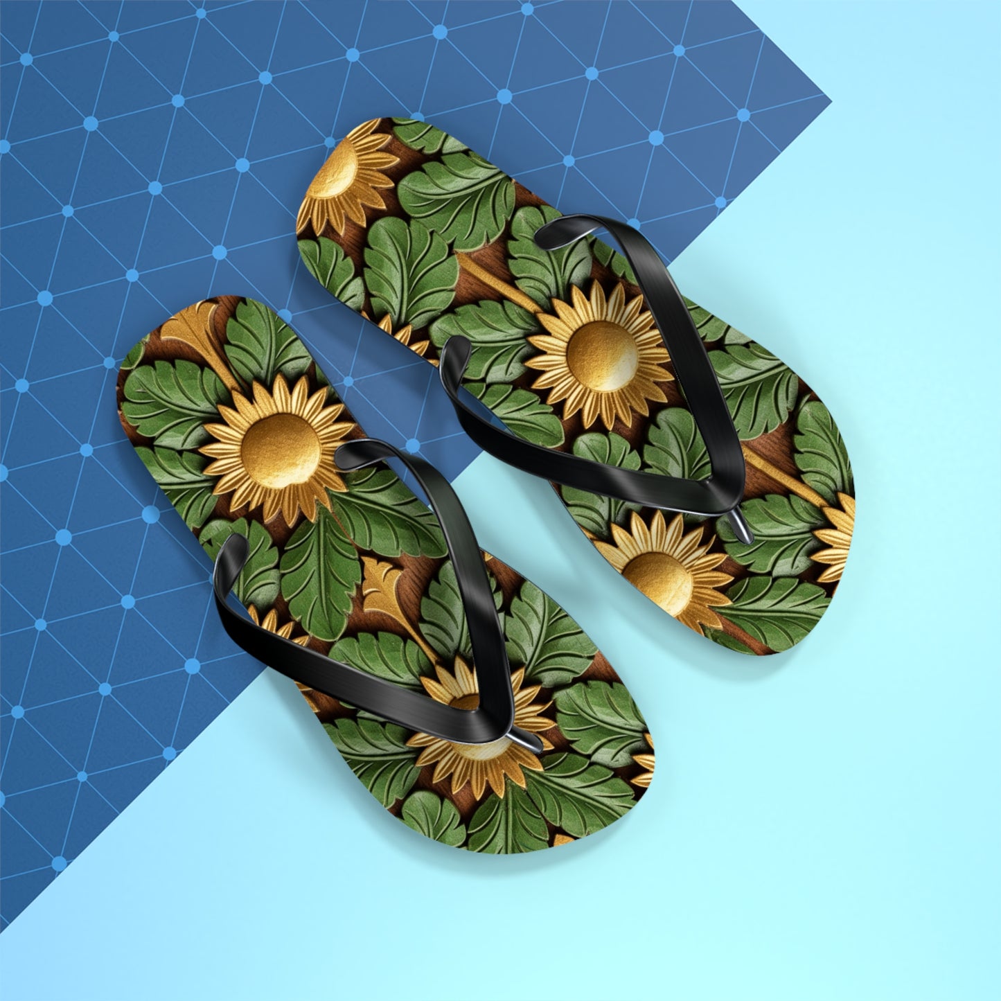 Stylish Floral Flip Flops, Personalized Beach Sandals, Sunflower Summer Footwear, Vacation Essential, Boho Chic Footwear