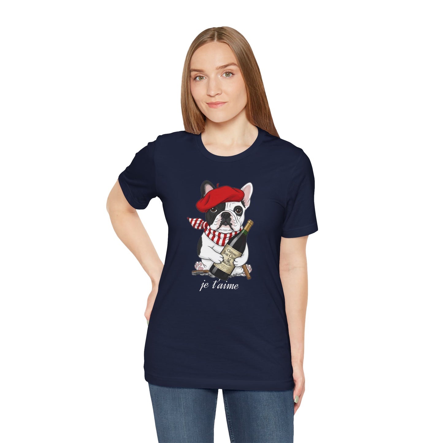 Cute French Bulldog Lovers Tee, Casual Wear, Je t'aime Shirt, Unisex T-Shirt for Birthdays, Anniversaries, Pet Lovers