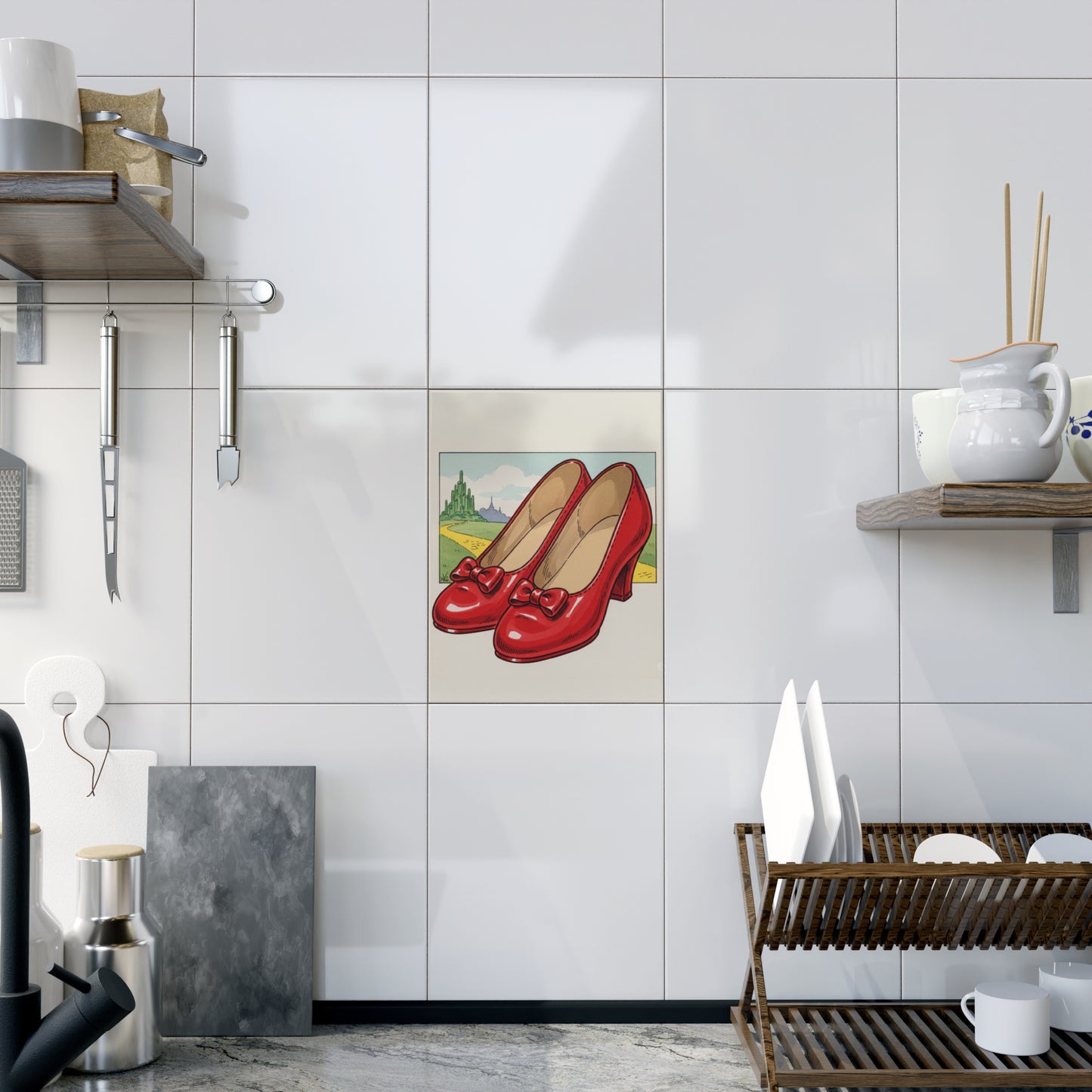 Ceramic Tile, Wizard of Oz Red Slippers Illustration, Nursery Decor, Baby Shower Gift, Home Accent, Wall Art