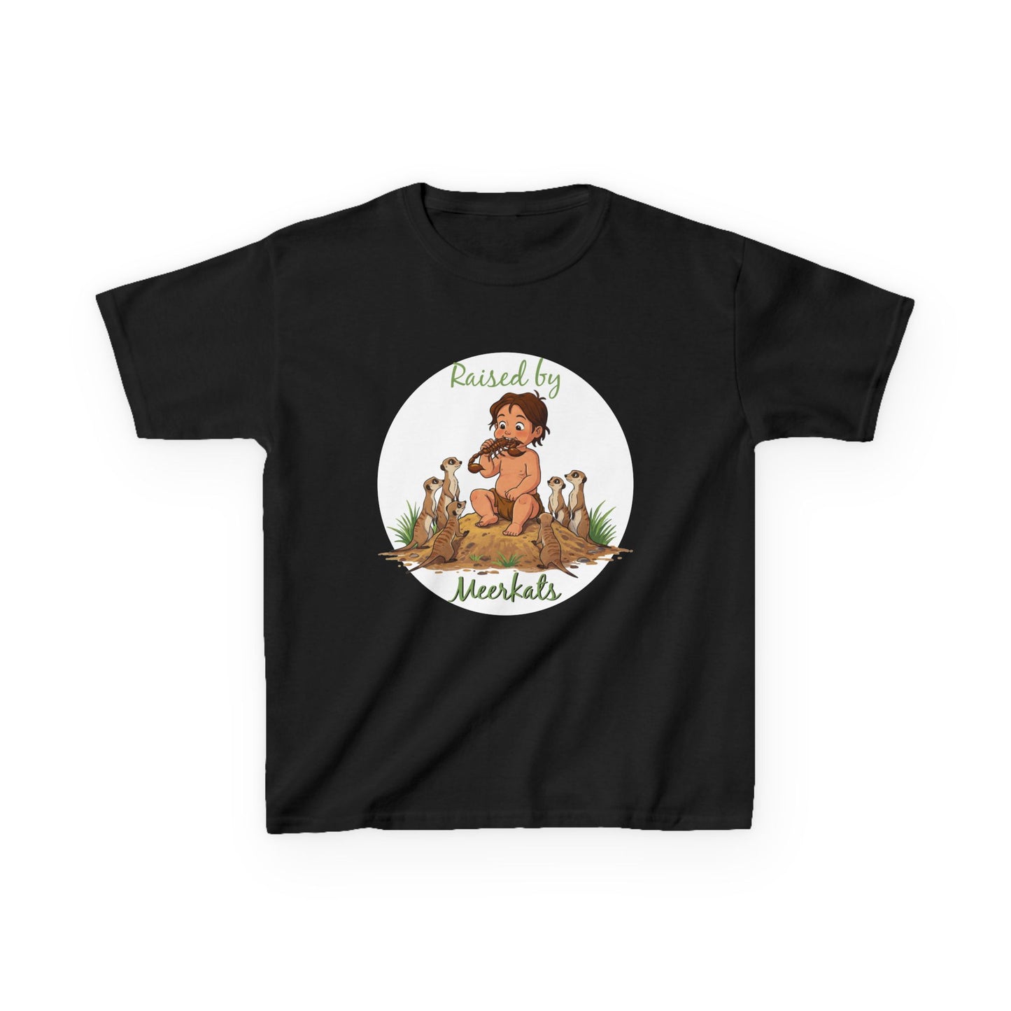 Kids Heavy Cotton™ Tee - Hilarious 'Raised by Meerkats' Design, Cute Animal Tee, Fun Kids T-Shirt, Playful Gift for Animal Lovers, Birthday or Holiday Outfit - Schmartypants