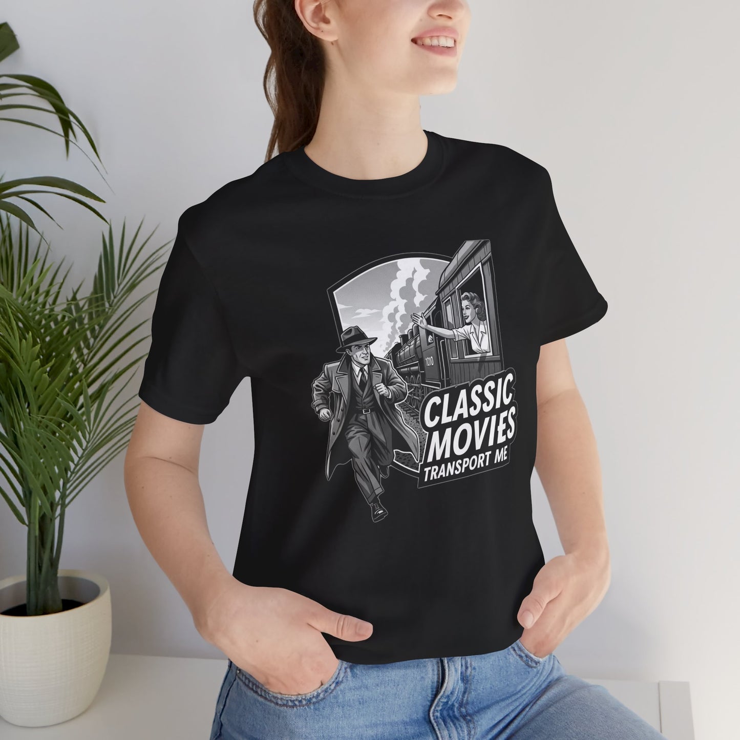 Classic Movies Transport Me Unisex Tee, Vintage Movie Lover Shirt, Locomotive T-Shirt, Film Buff Gift, Nostalgic Film Apparel