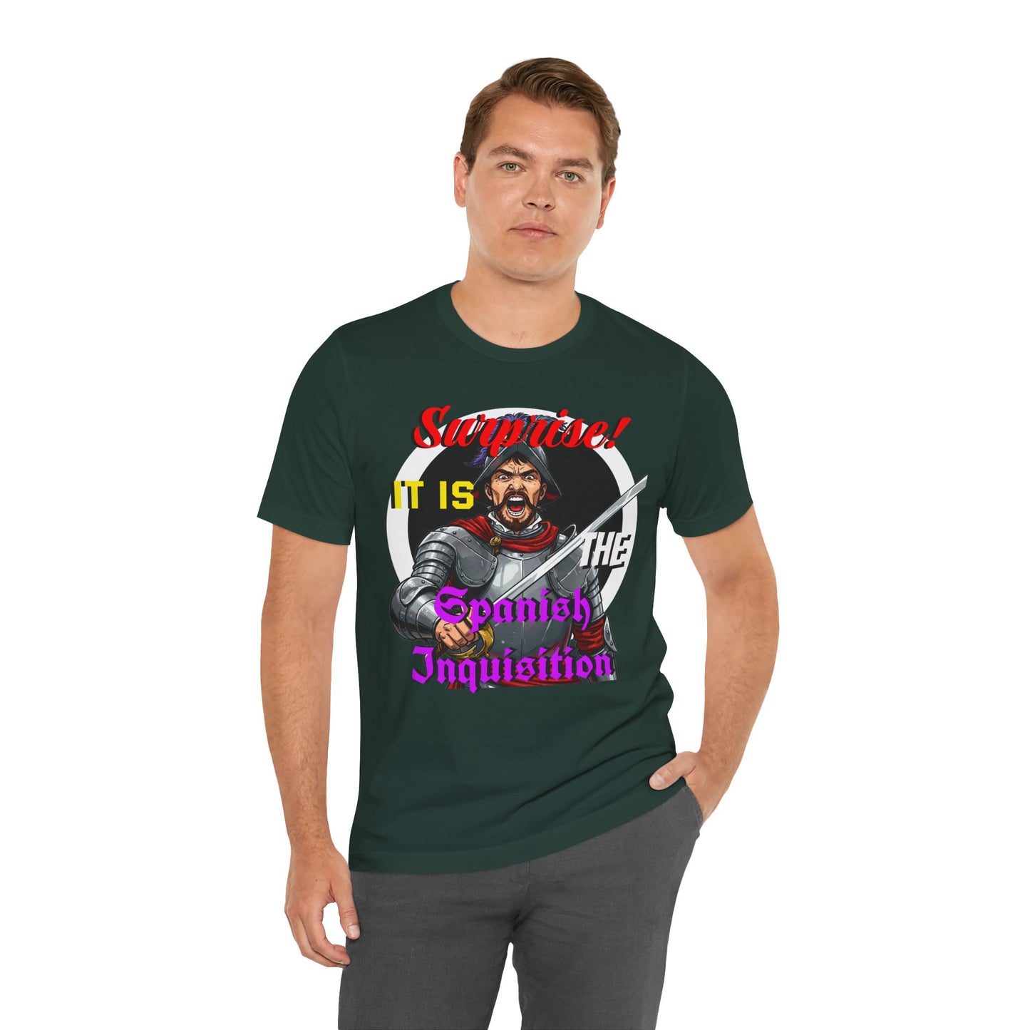 Hilarious Spanish Inquisition T-Shirt, British Humor Tee, Unisex Short Sleeve, Ideal for Parties, Gifts, Comedy Lovers