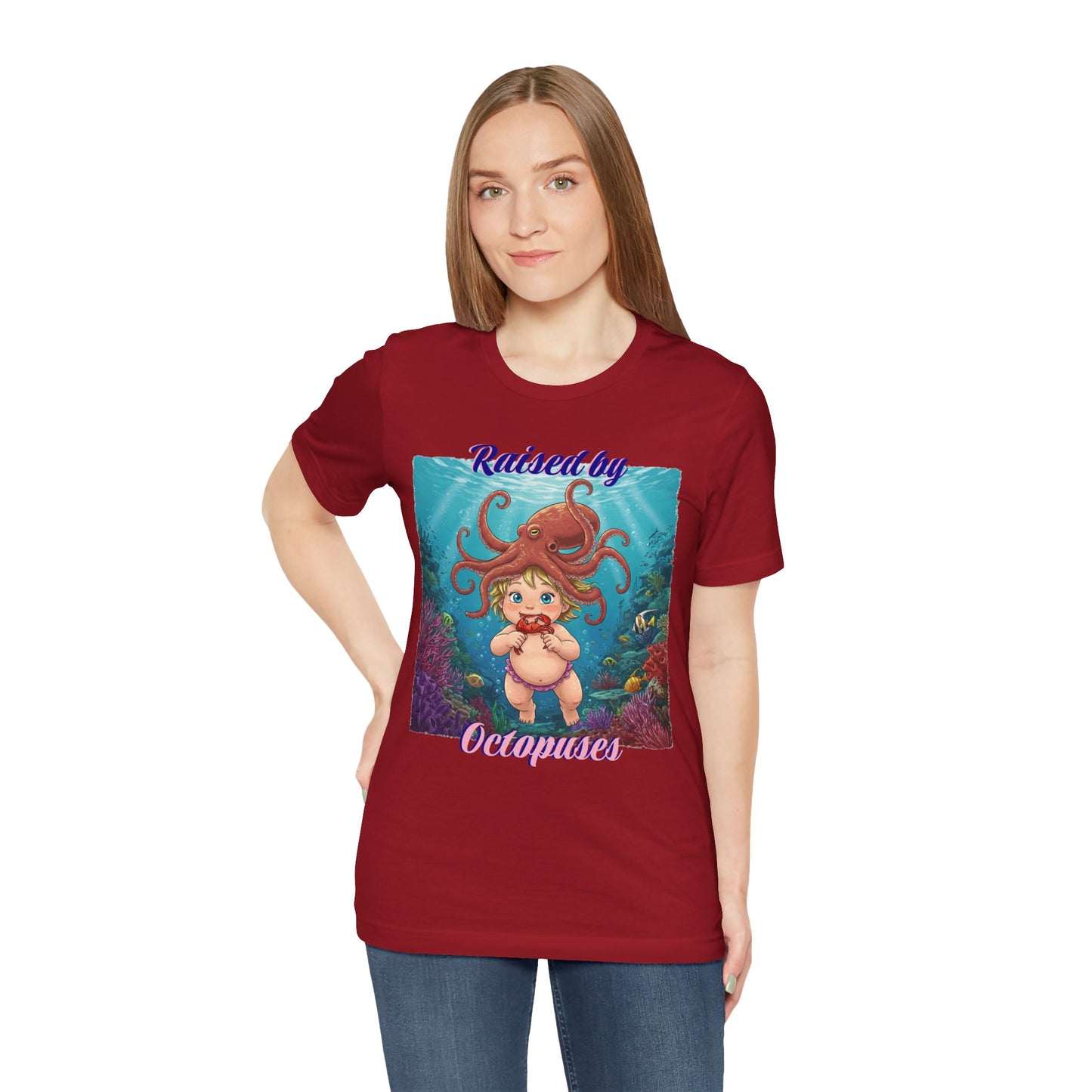 'Raised by Octopuses' Funny Octopus Themed Unisex Tee, Perfect for Ocean Lovers, Birthday Gift, Casual Wear, Summer Outing, Nautical Themed Apparel