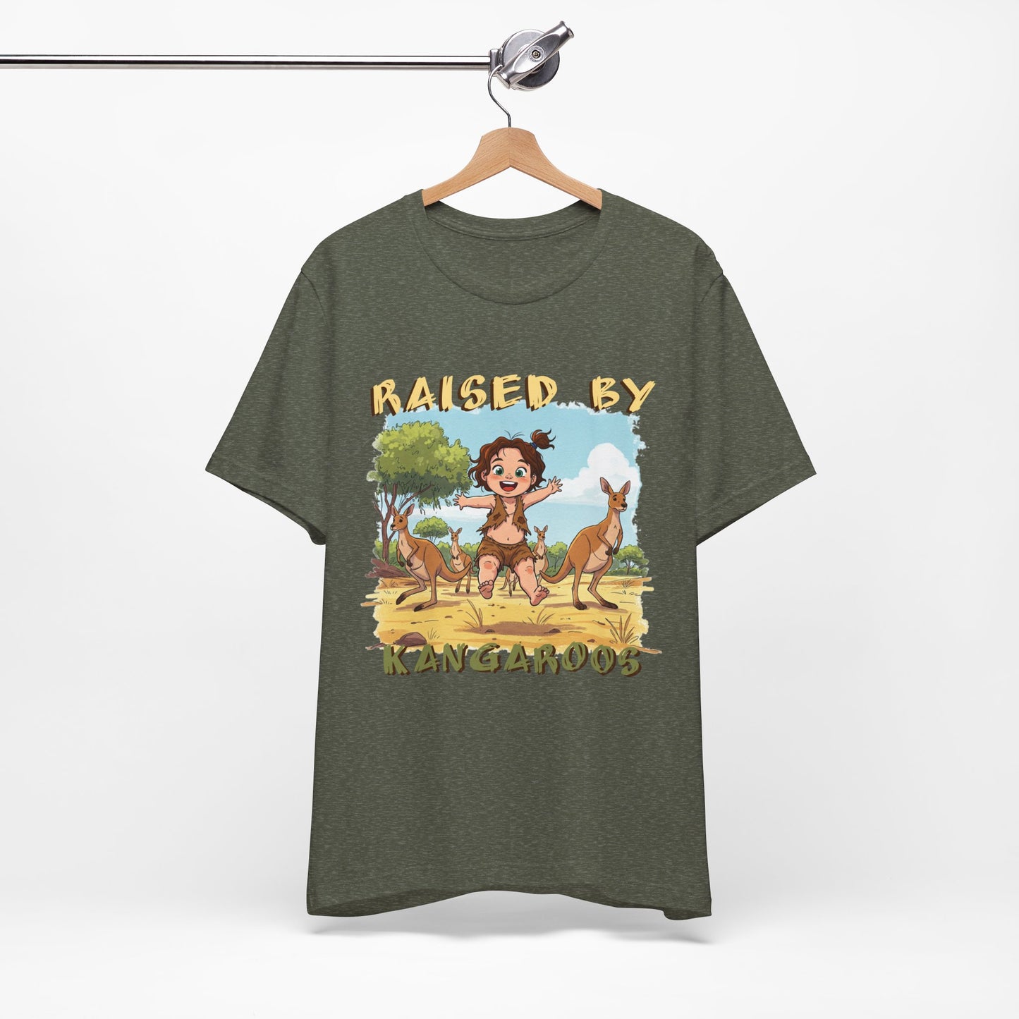 Cute, Funny Kangaroo Vibe Unisex Tee - "Raised by Kangaroos" (female character) - Australian Theme - Schmartypants