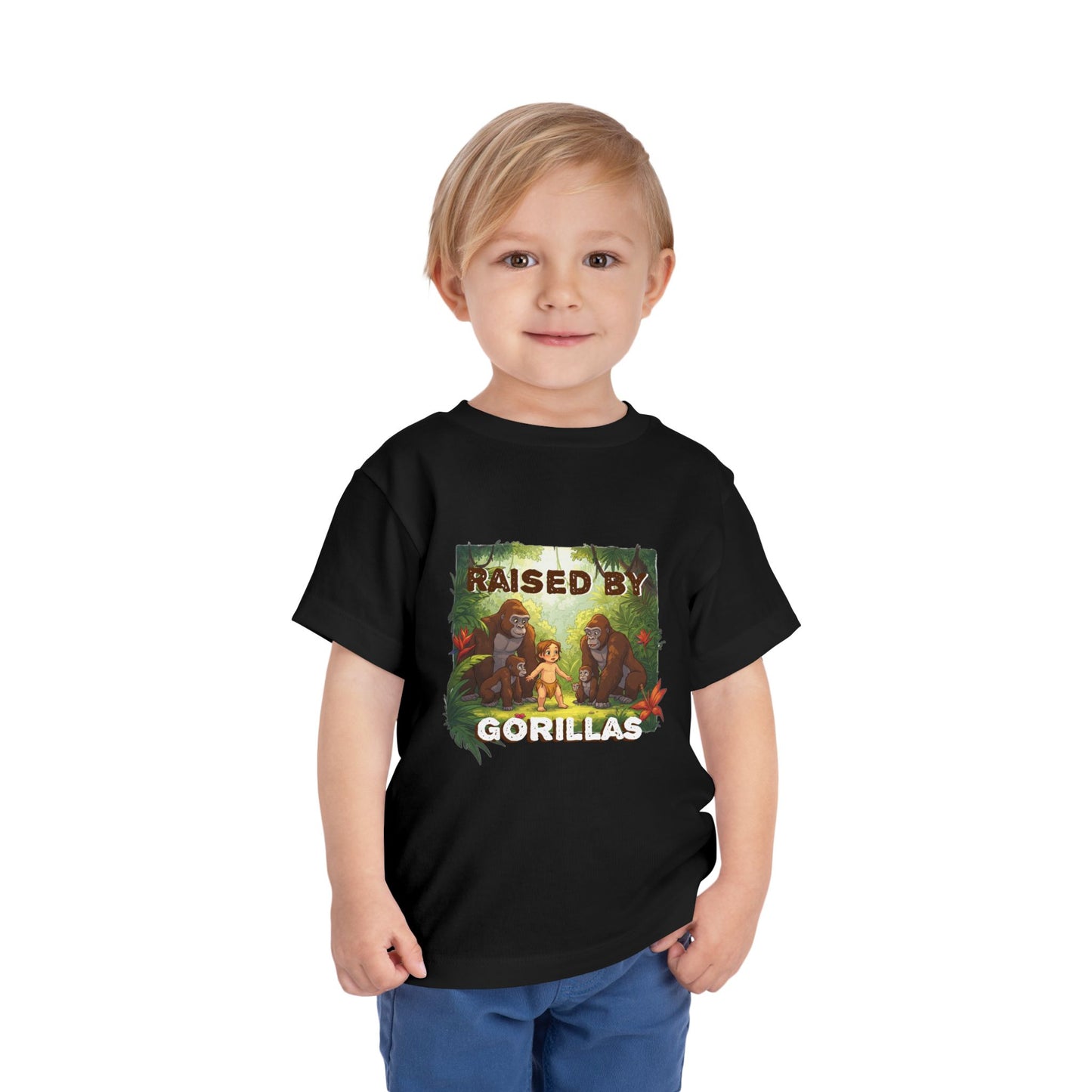 Funny and Adorable Toddler Tee - 'Raised by Gorillas' Design for kids who love gorillas - Schmartypants