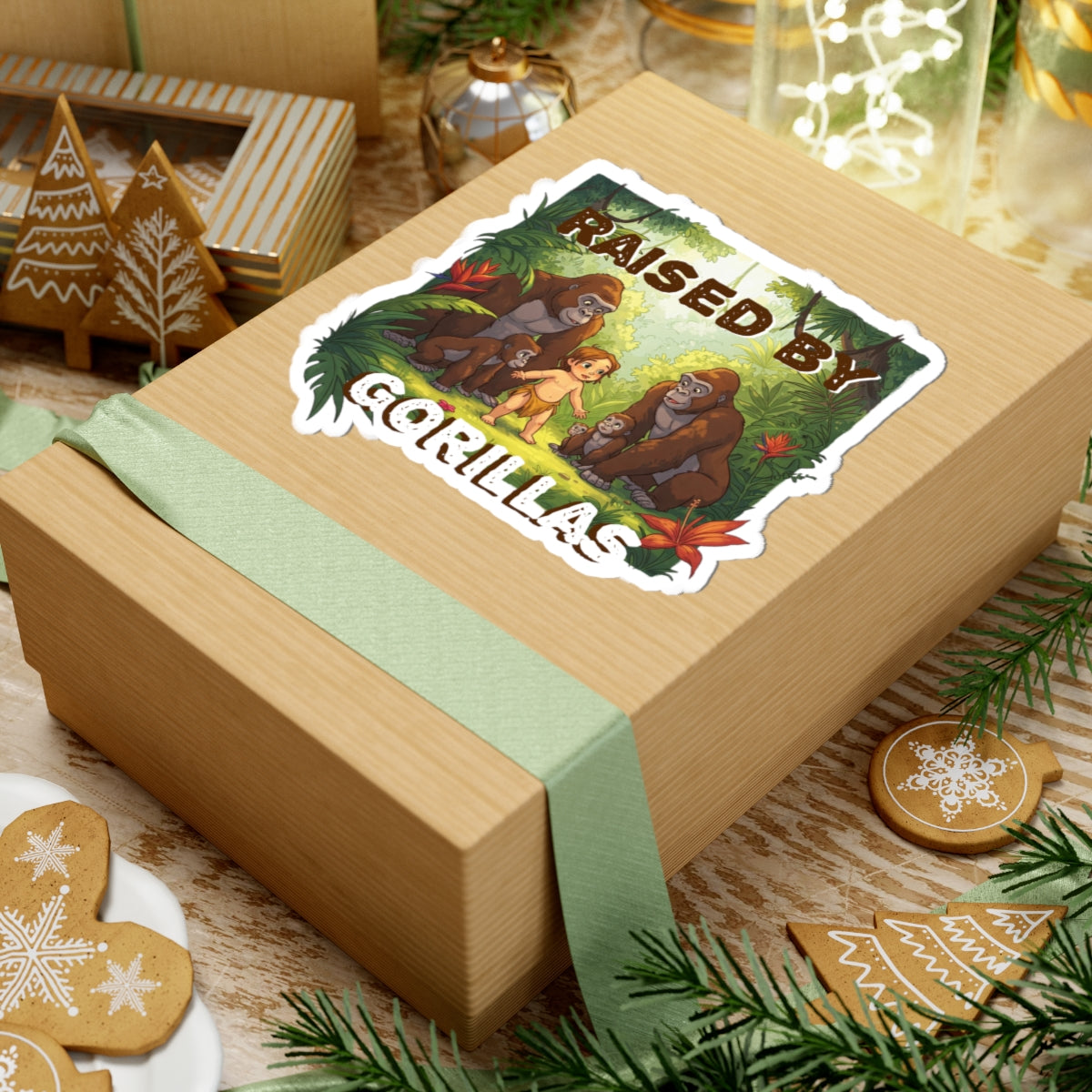 Funny 'Raised by Gorillas' Kiss-Cut Stickers | Fun Jungle Decor for Kids & Animal Lovers - Schmartypants