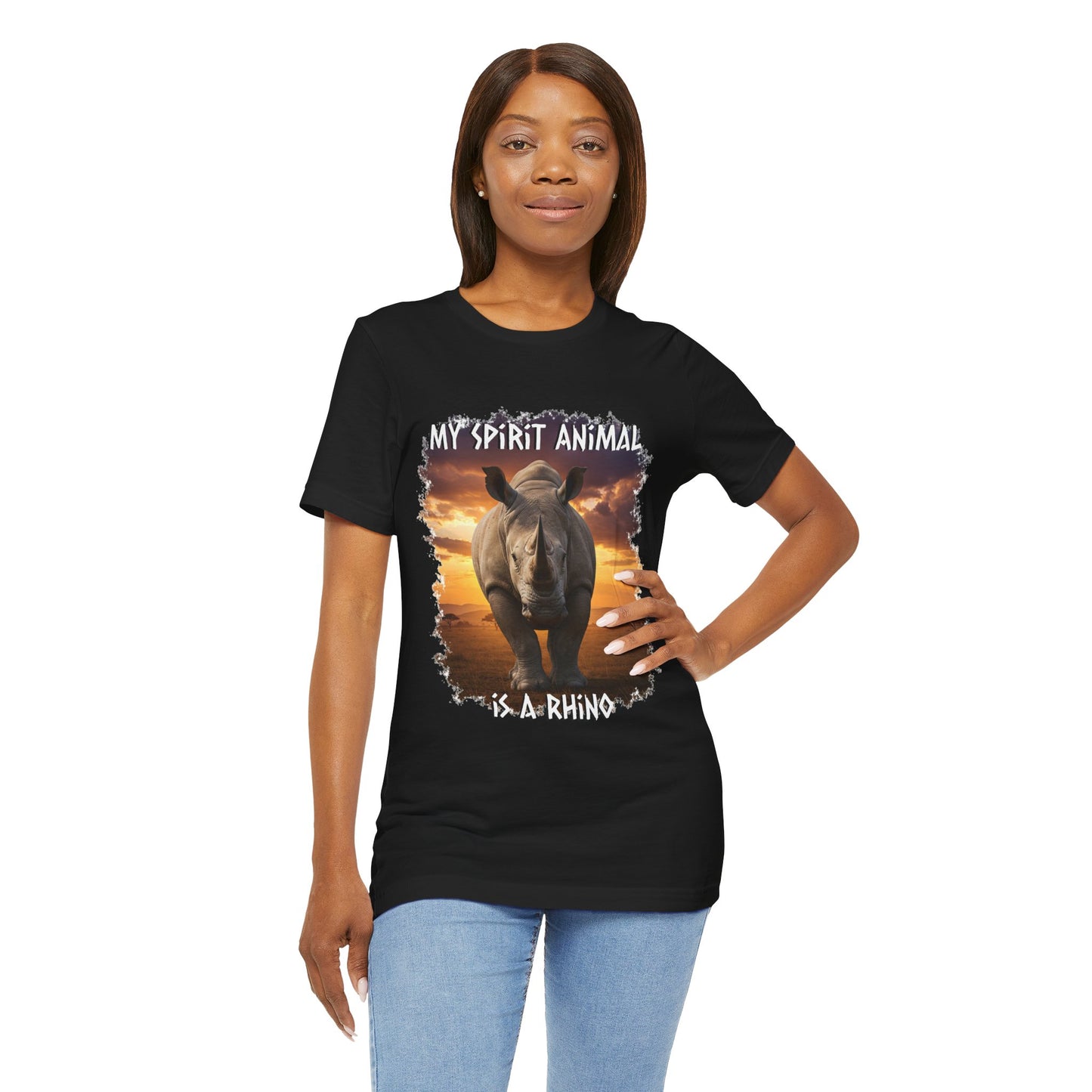 Rhino Spirit Animal Tee, Charging Rhinoceros Shirt for Nature Lovers, Zoo Outings, Safaris, Unisex Jersey Short Sleeve Tee