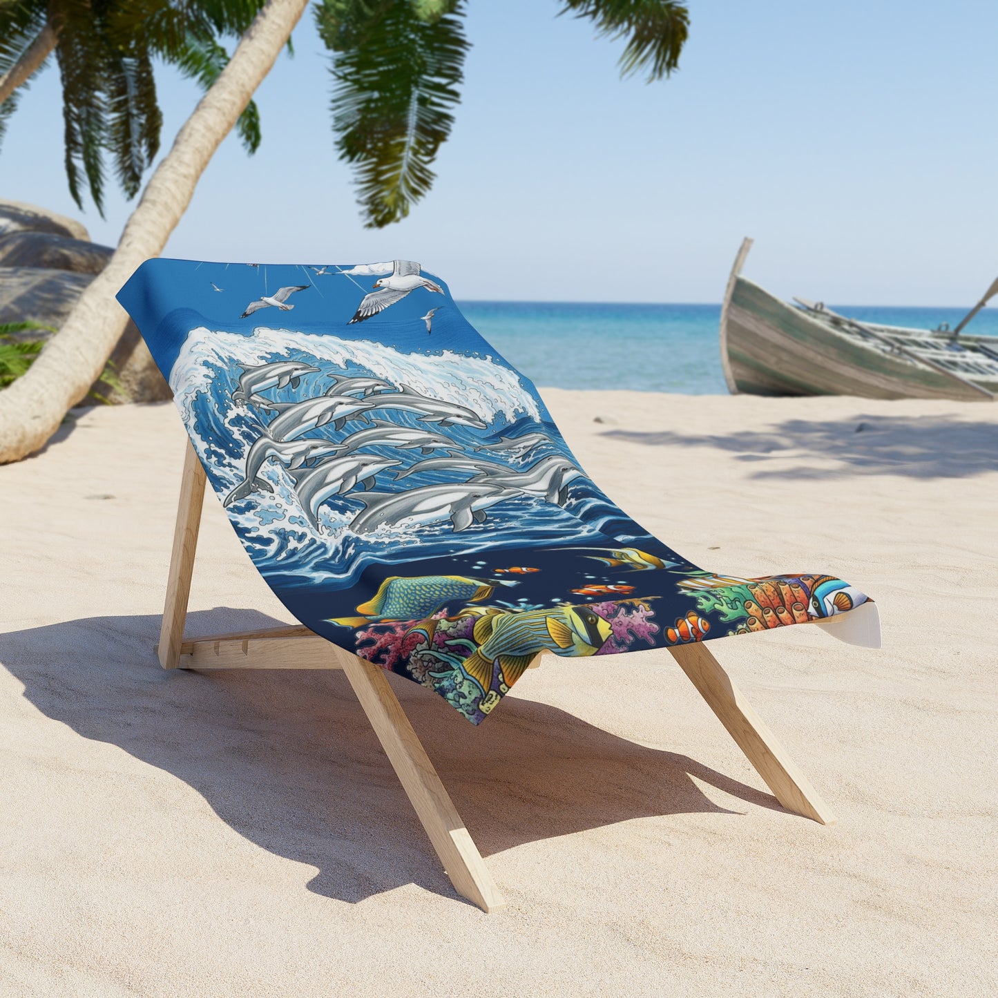 Ocean Waves Dolphin Beach Towel | Tropical Swim Towel, Summer Vibes, Gift for Beach Lovers, Poolside Essentials, Nautical Decor
