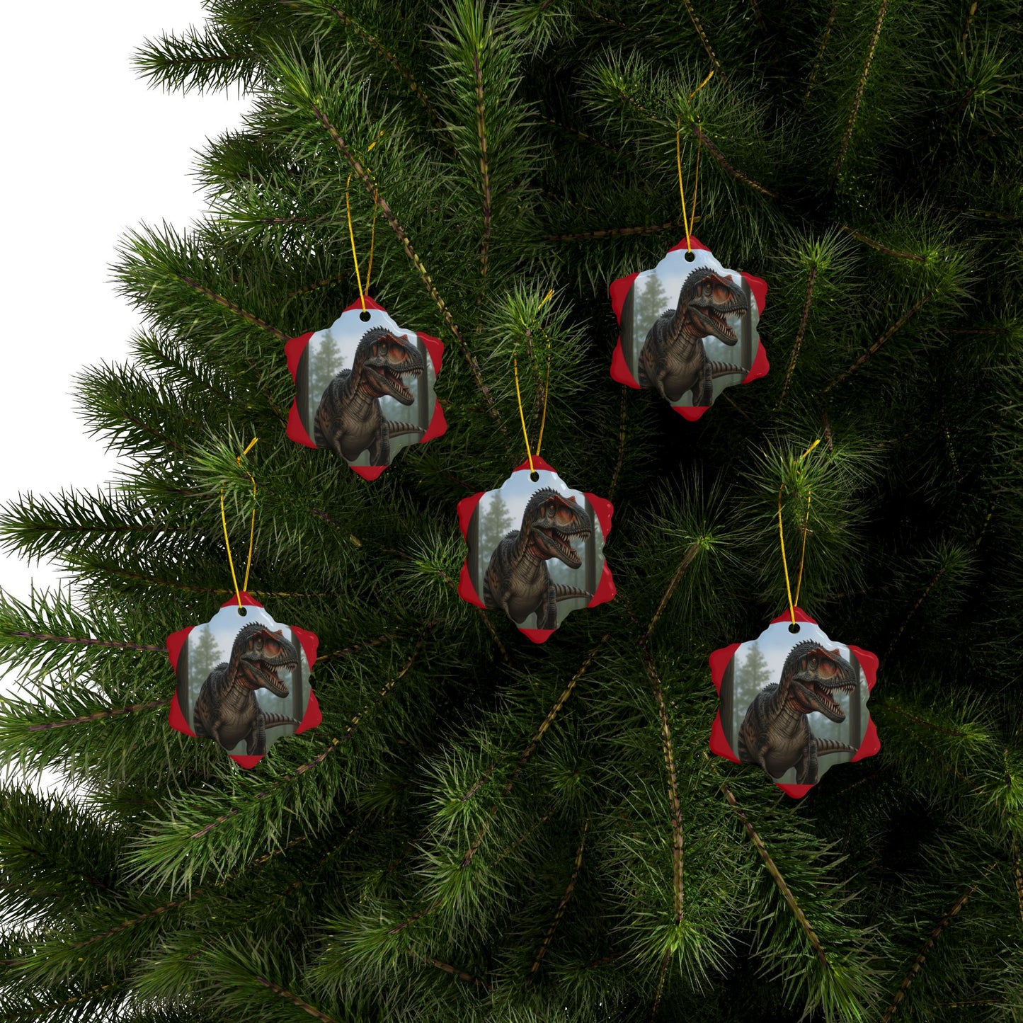 Allosaurus Dinosaur Ceramic Ornaments for Kids, Unique Holiday Decorations, Fun Gift for Dinosaur Lovers, 2-Side Print Christmas Ornaments