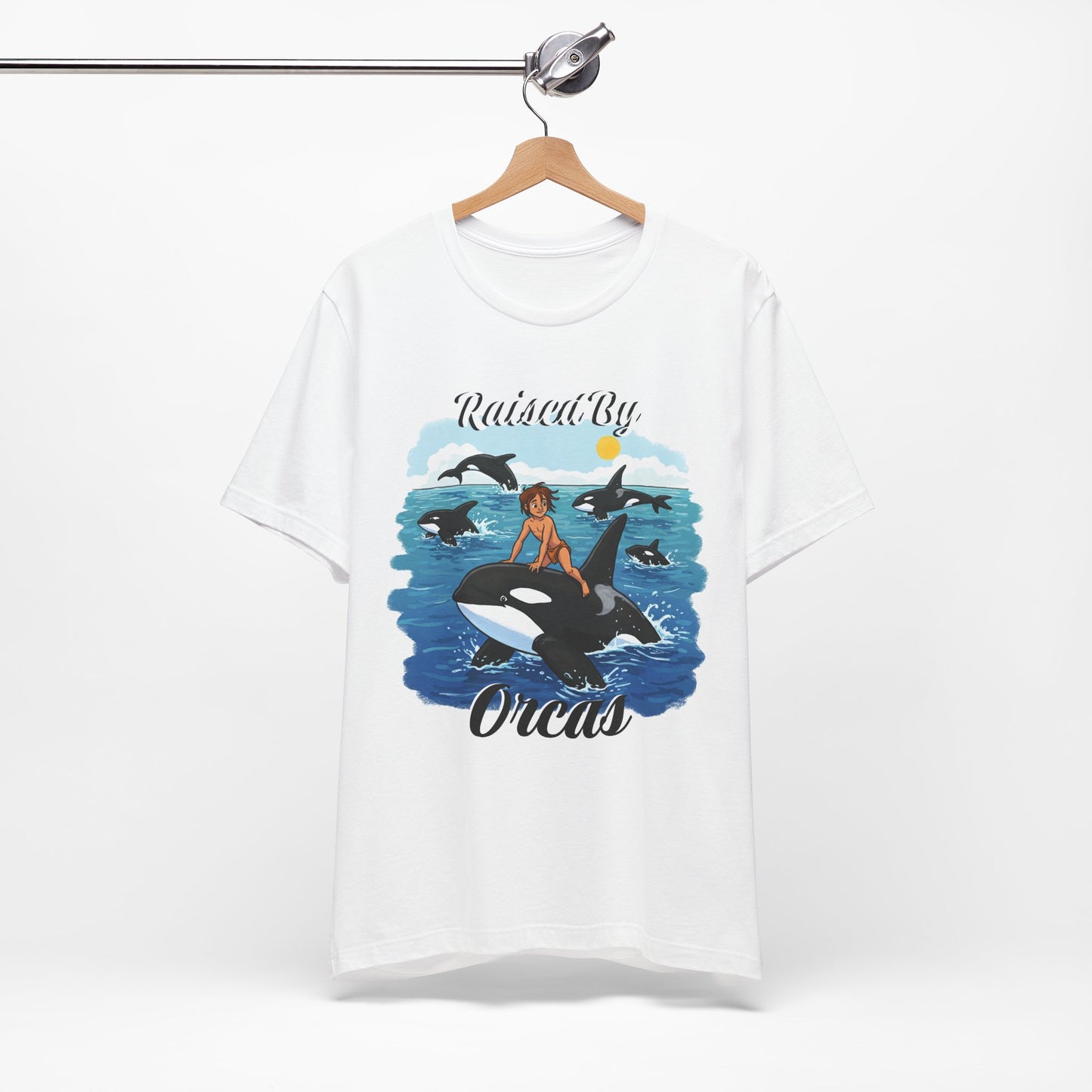 Funny 'Raised by Orca's' Tee - Perfect for Ocean Lovers, Beach Days, Summer Vacations, Gift for Marine Life Enthusiasts, Cute Animal Shirt