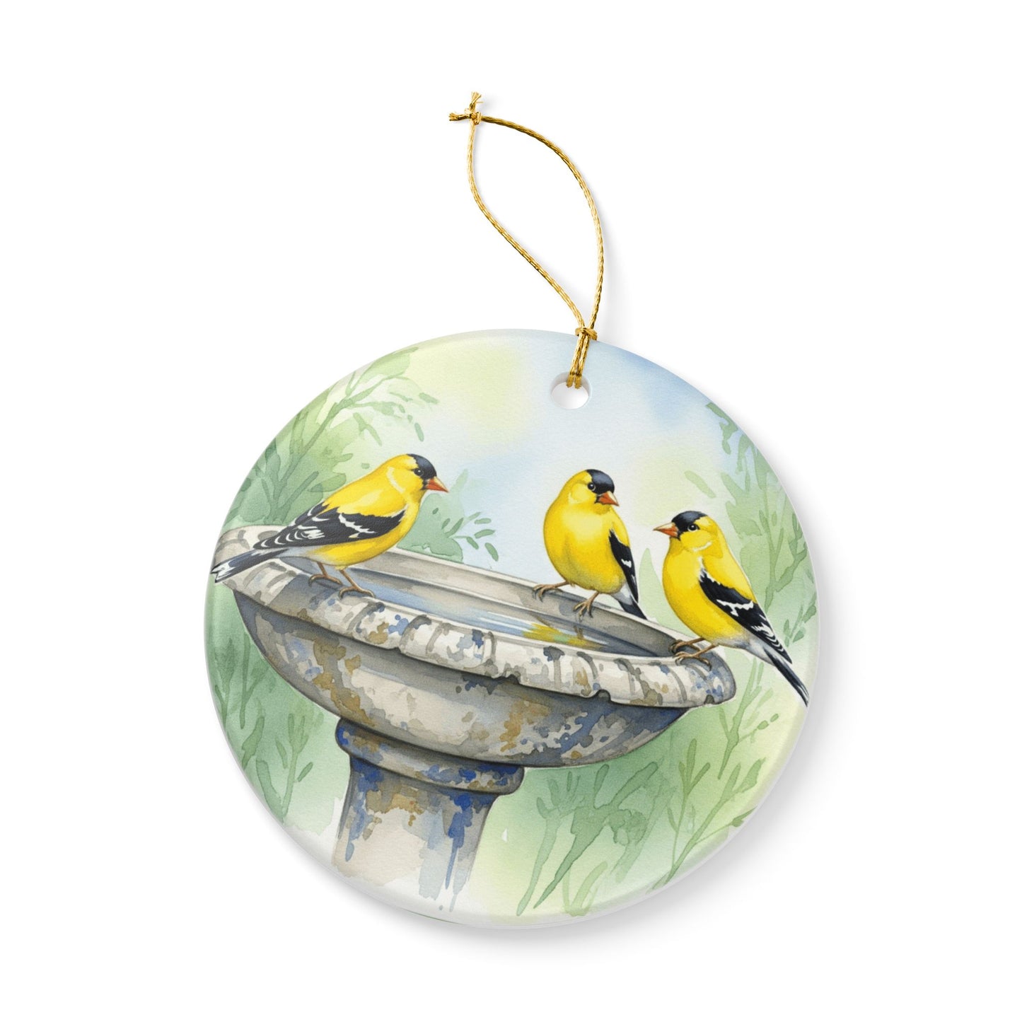 Beautiful Bird Bath Ceramic Ornament, Nature Decor, Gift for Bird Lovers, Goldfinches, Birdwatching, Holiday Decor, Home Decoration