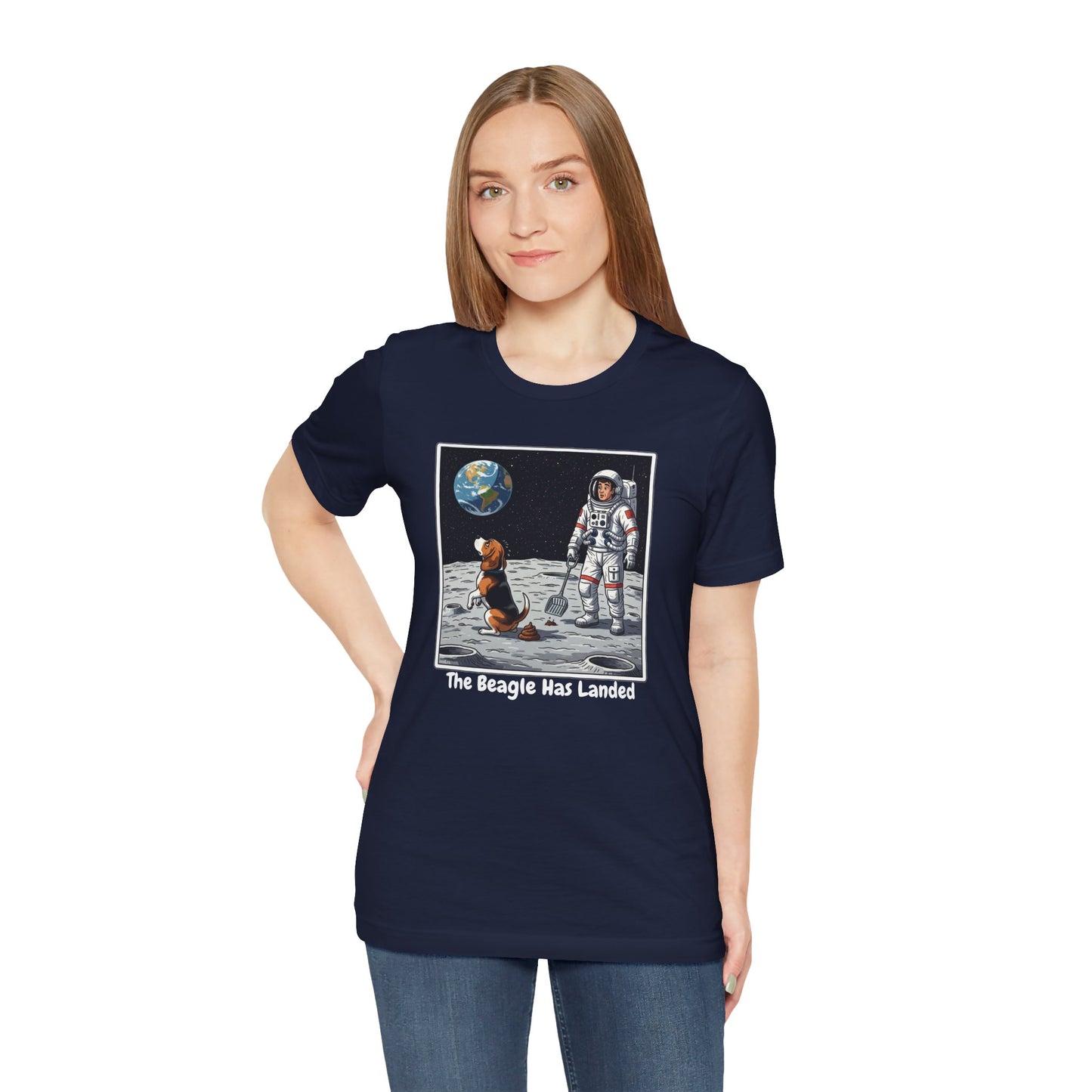 Funny Beagle Moon Landing Tee - "The Beagle Has Landed" Graphic, Pooper Scooping Astronaut Shirt, Unisex Casual T-Shirt, Cool Pet Gift