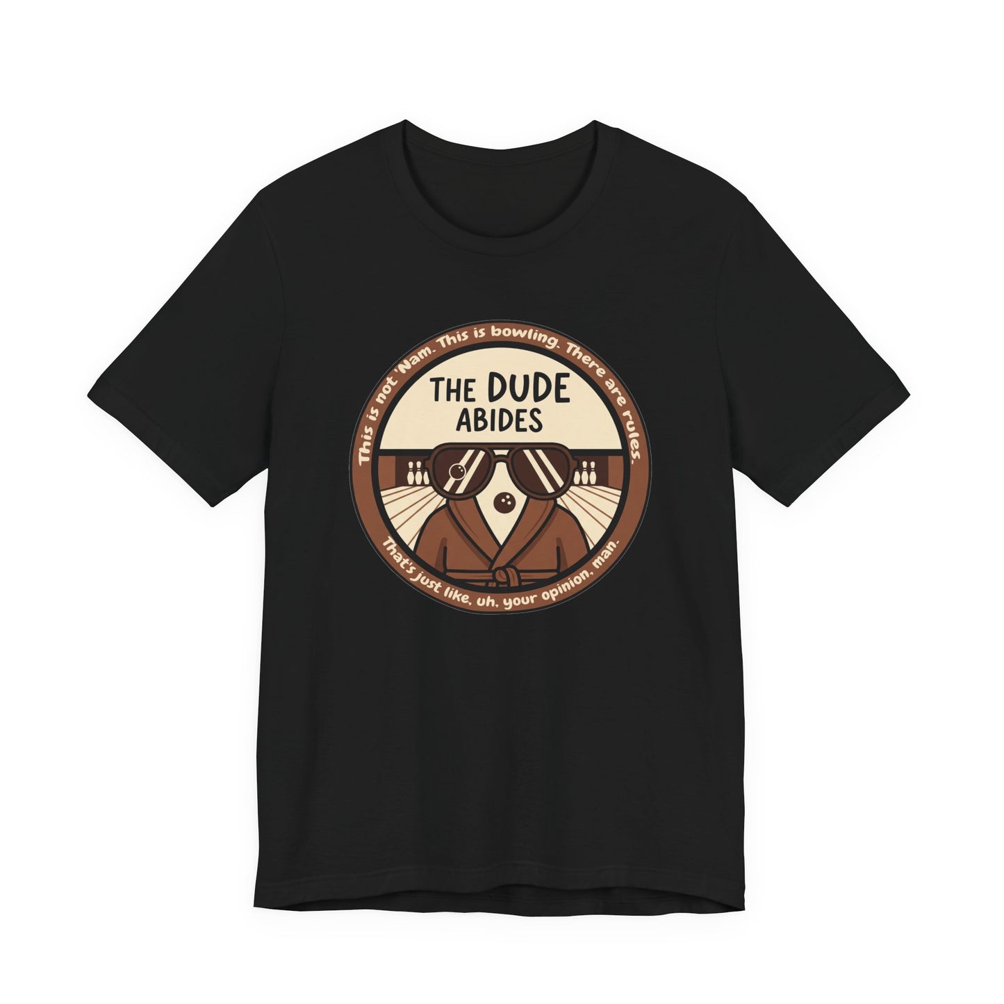 The Dude Abides Tee, Unisex T-Shirt for Movie Lovers, Gift for The Big Lebowski Fans, Casual Wear, Retro Vibe Bowling Tee