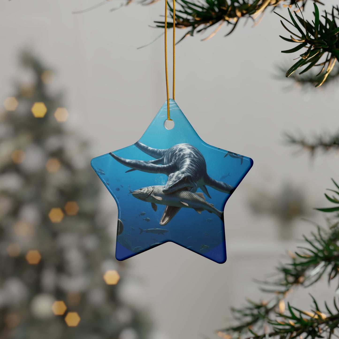 Ceramic Ornaments, Dinosaur Plesiosaur Decor, 2-Side Print, Holiday Tree Decoration, Christmas Ornament, Dino Lover Gift, Prehistoric Decor,
