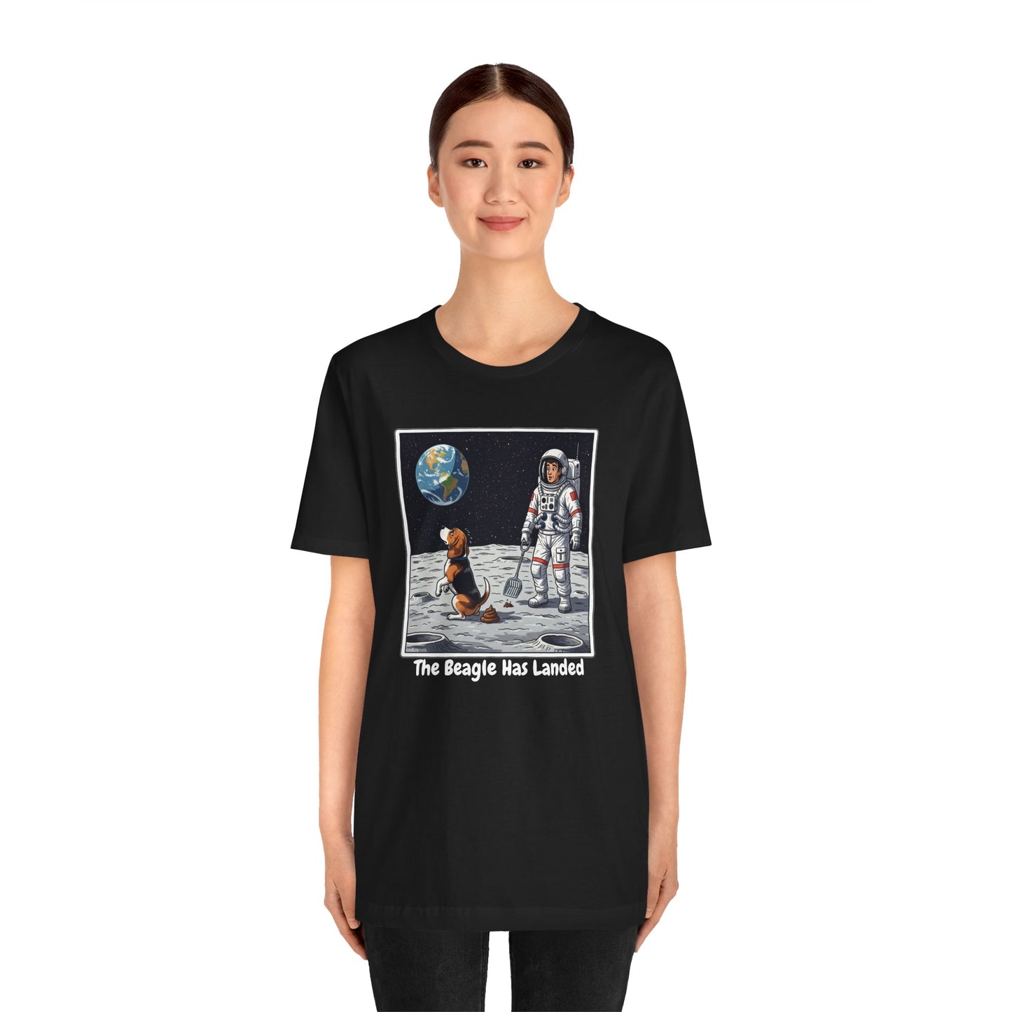Funny Beagle Moon Landing Tee - "The Beagle Has Landed" Graphic, Pooper Scooping Astronaut Shirt, Unisex Casual T-Shirt, Cool Pet Gift