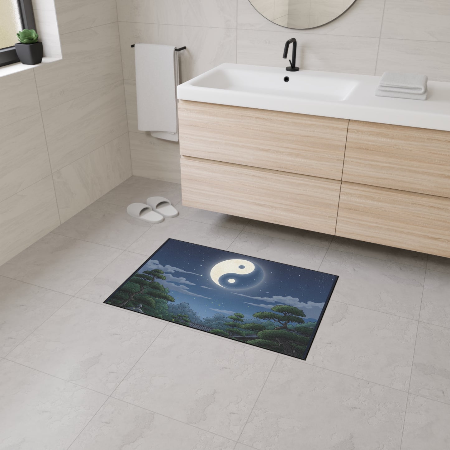 Yin Yang Design Heavy Duty Floor Mat, Home Decor, Indoor Outdoor Mat, Zen Style Rug, Yoga Space Accessory