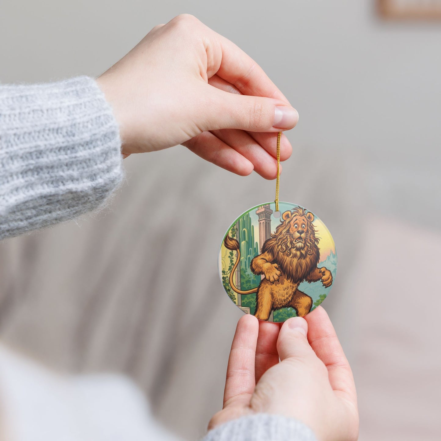 Cowardly Lion Ceramic Ornament - Wizard of Oz Decor, Unique Gift, Holiday Decoration, Office Charm, Animal Lover's Keepsake