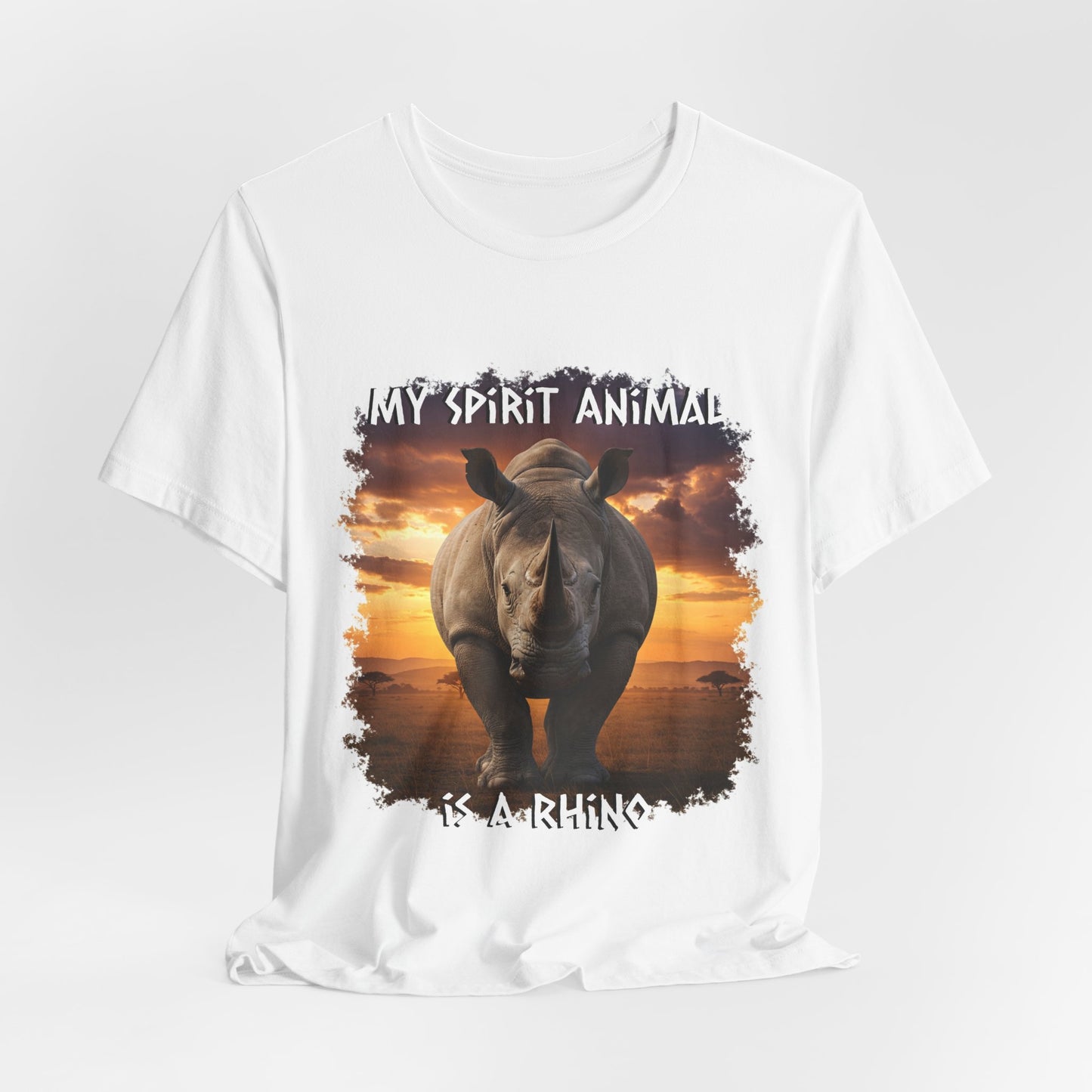 Rhino Spirit Animal Tee, Charging Rhinoceros Shirt for Nature Lovers, Zoo Outings, Safaris, Unisex Jersey Short Sleeve Tee