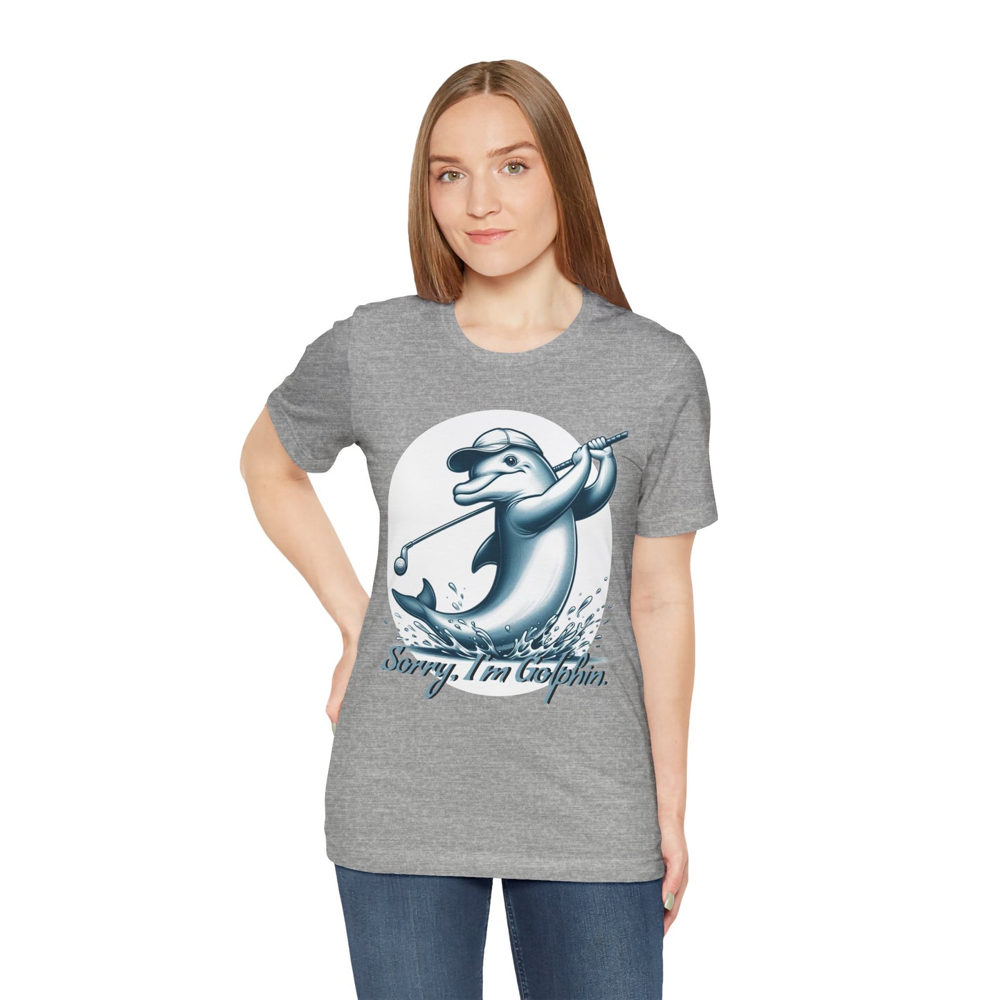 Funny Dolphin Golfing Tee - "Sorry, I’m Golphin" Unisex Jersey Short Sleeve Shirt - Dad Joke and Golfers Gift - Schmartypants