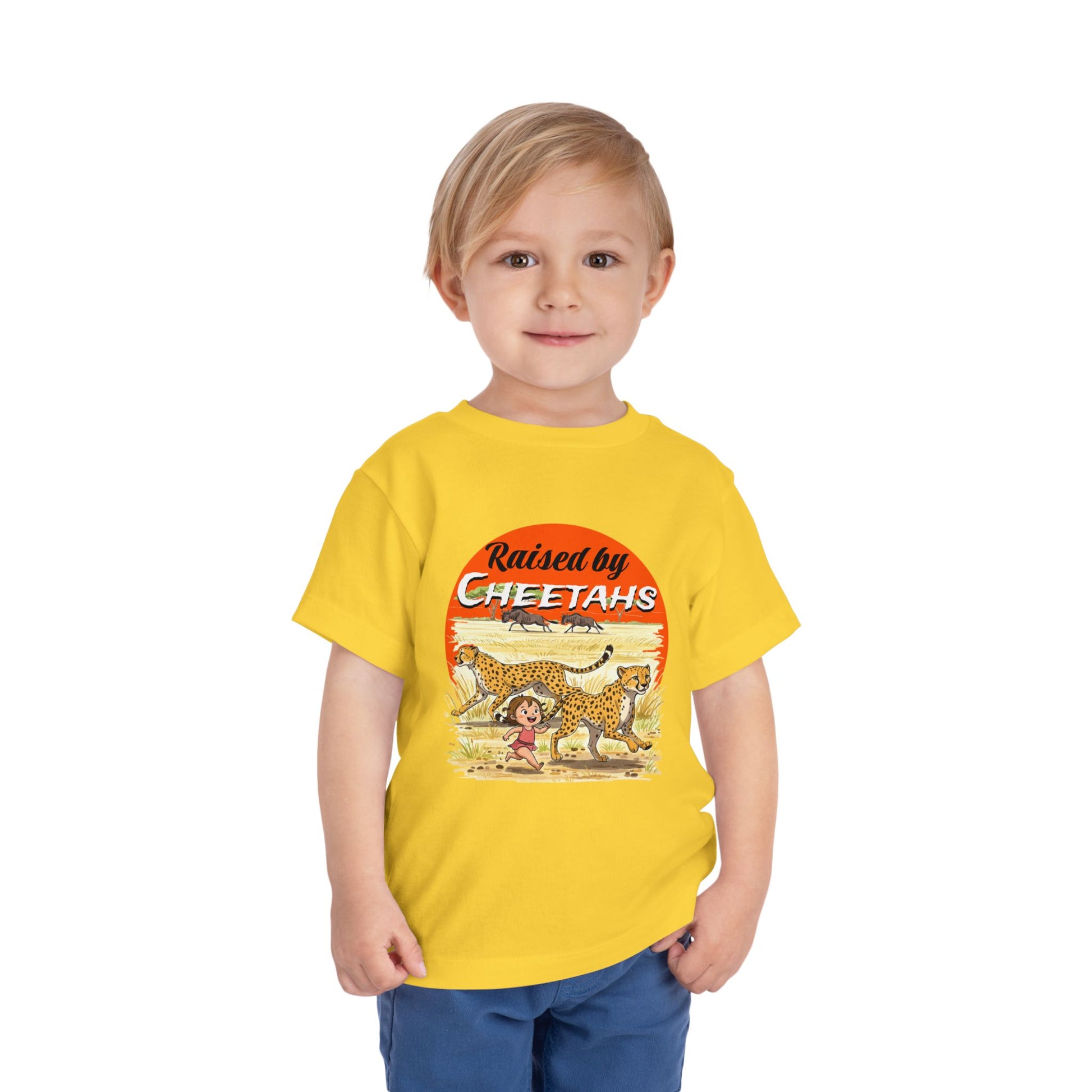 Toddler Short Sleeve Tee - Raised by Cheetahs Funny Adventure Shirt for Girls, Toddlers - Schmartypants