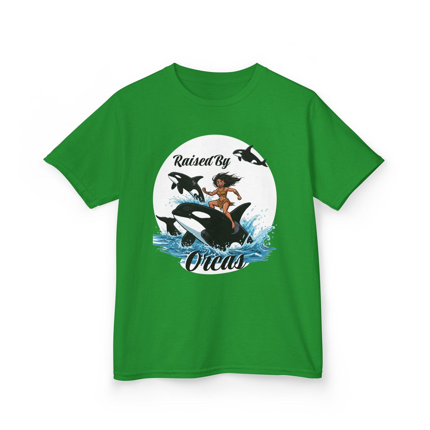 Funny 'Raised by Orcas' Whale-Themed Kids Tee | Fun & Playful Shirt for Ocean Lovers, Birthday Gift, Summer Outing, Beach Day, Adventure Shirt