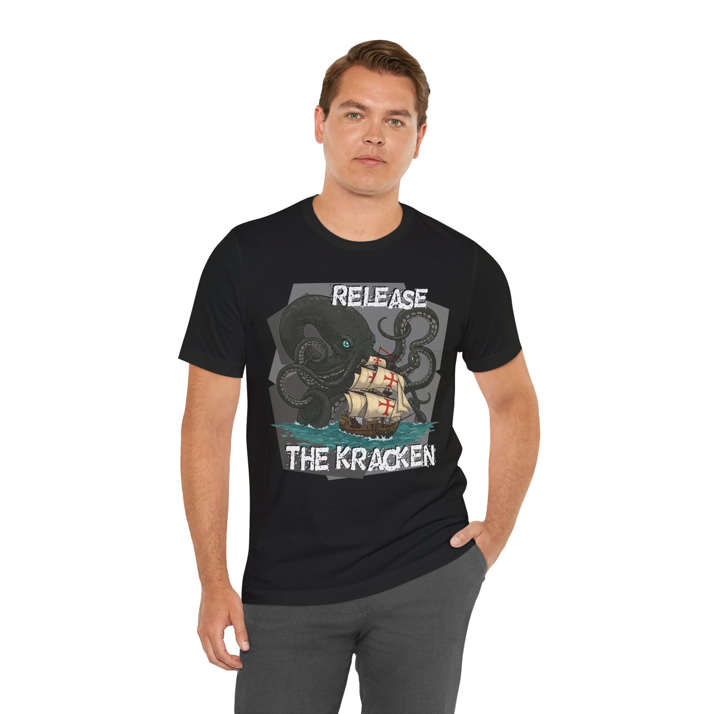 'Release The Kraken!' Tee - Unisex Short Sleeve Shirt, Nautical Tees, Pirate Fashion, Ocean Lover Gift, Funny T-Shirt, Sea Creature Shirt, Great for Gamers - Schmartypants