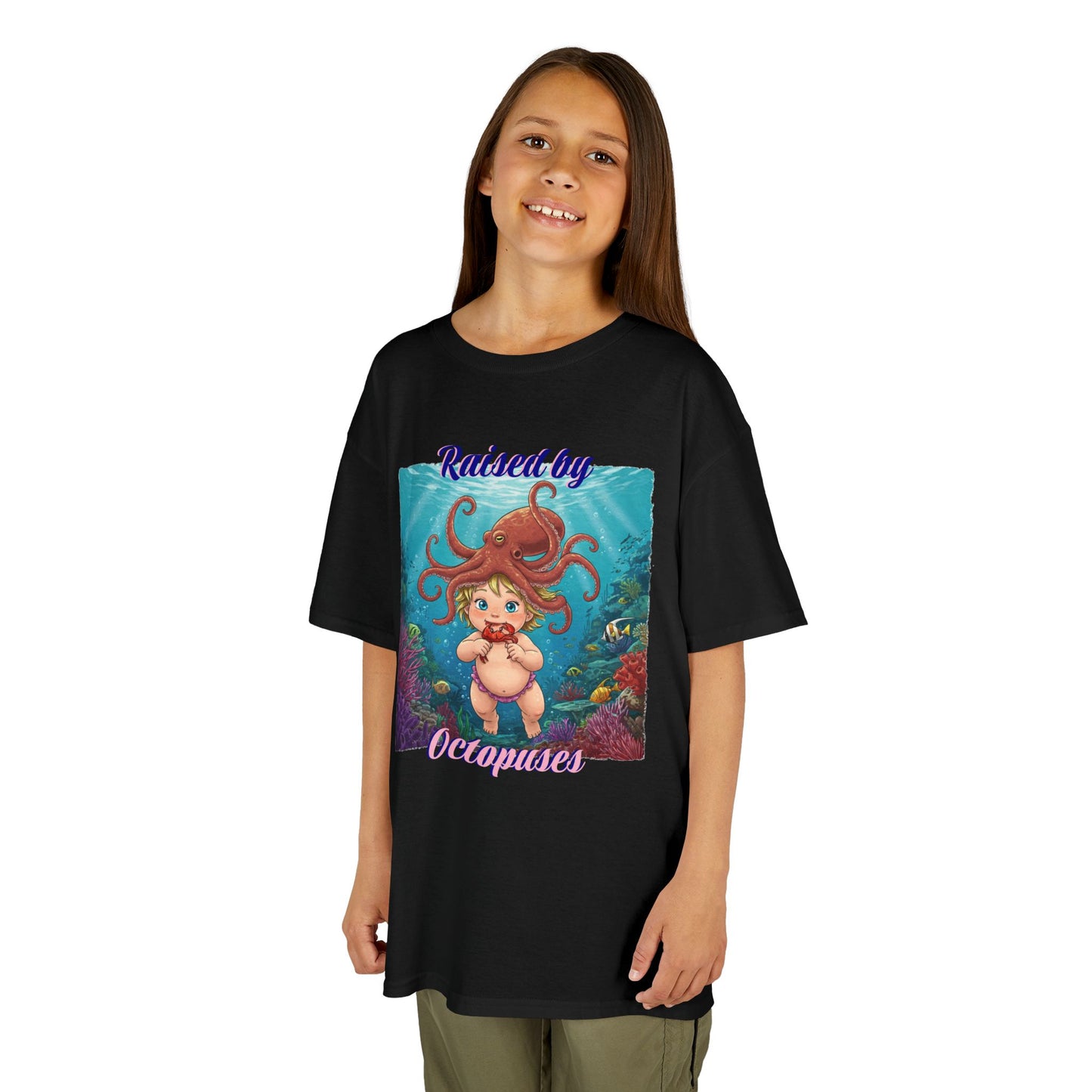 Ocean-Inspired Kids Tee - 'Raised by Octopuses' - Cute T-Shirt for Summer, Ocean Lovers, Birthday Gift, Under the Sea Theme, Fun Casual Wear