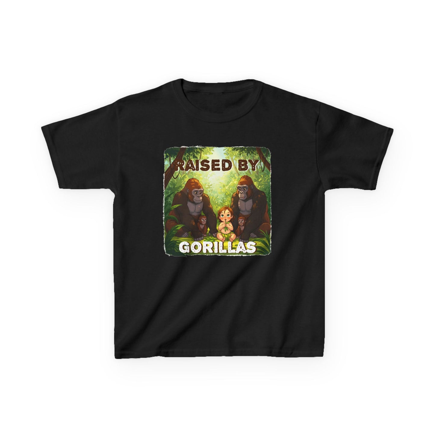 Funny Adorable 'Raised by Gorillas' Kids Tee - Fun Jungle Adventure T-Shirt - Schmartypants
