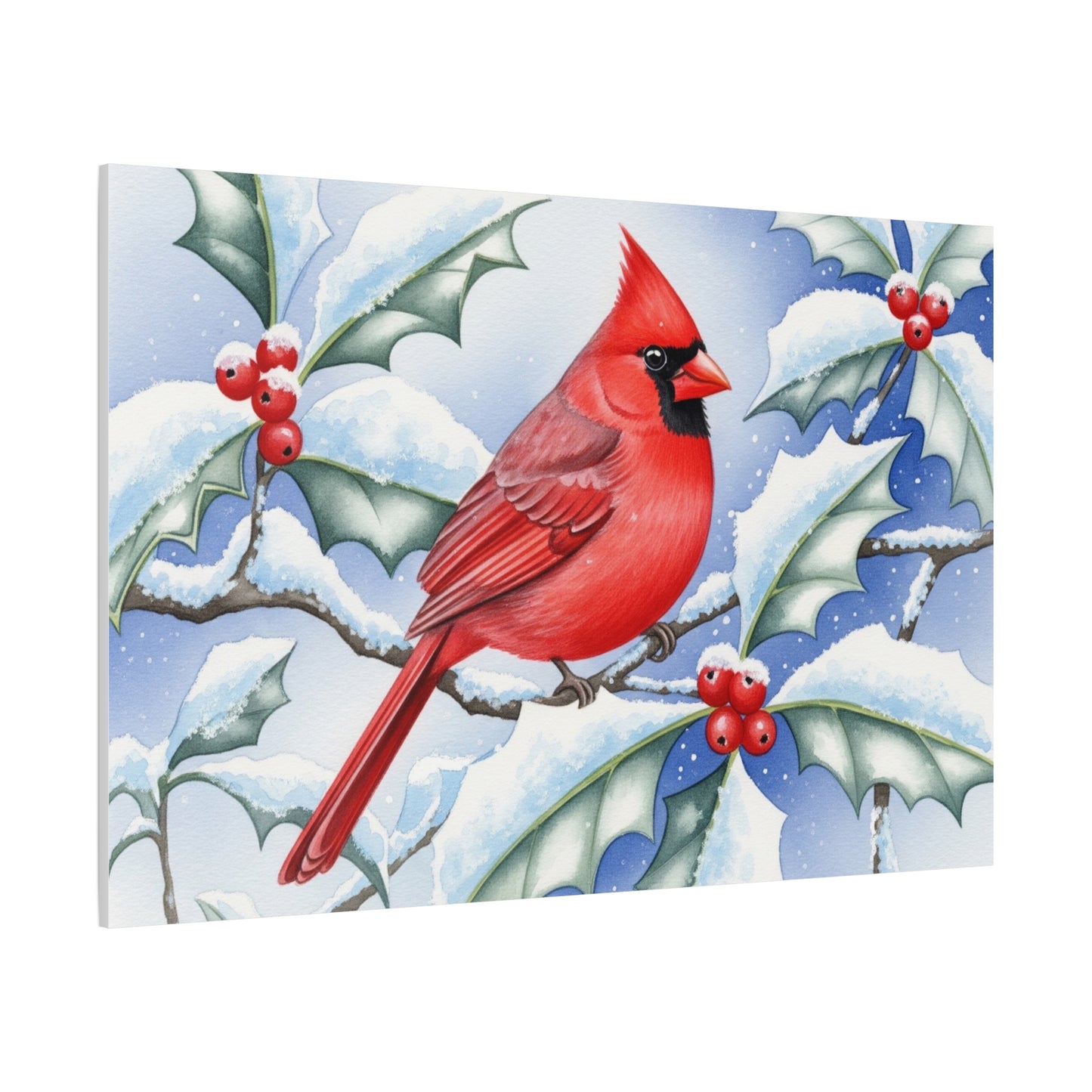 Winter Cardinal Canvas Art Print, Holiday Home Decor, Red Bird Wall Art, Christmas Decoration, Nature Artwork