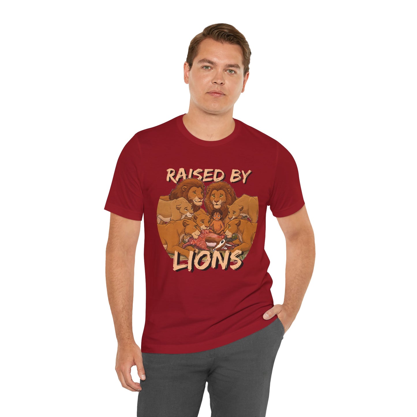 Raised by Lions Unisex Jersey Tee – Empowering, Humorous Graphic T-Shirt for Animal Lovers, Lion Lovers - Schmartypants