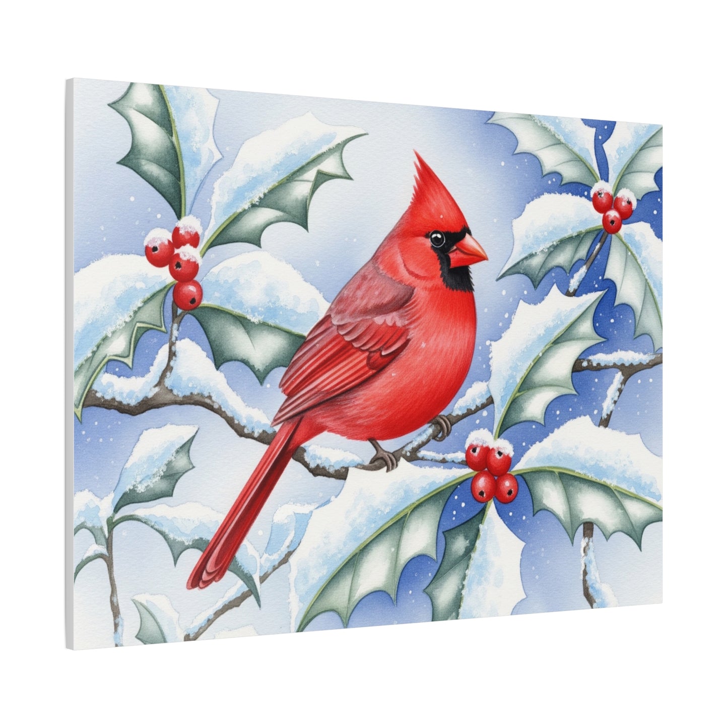 Winter Cardinal Canvas Art Print, Holiday Home Decor, Red Bird Wall Art, Christmas Decoration, Nature Artwork