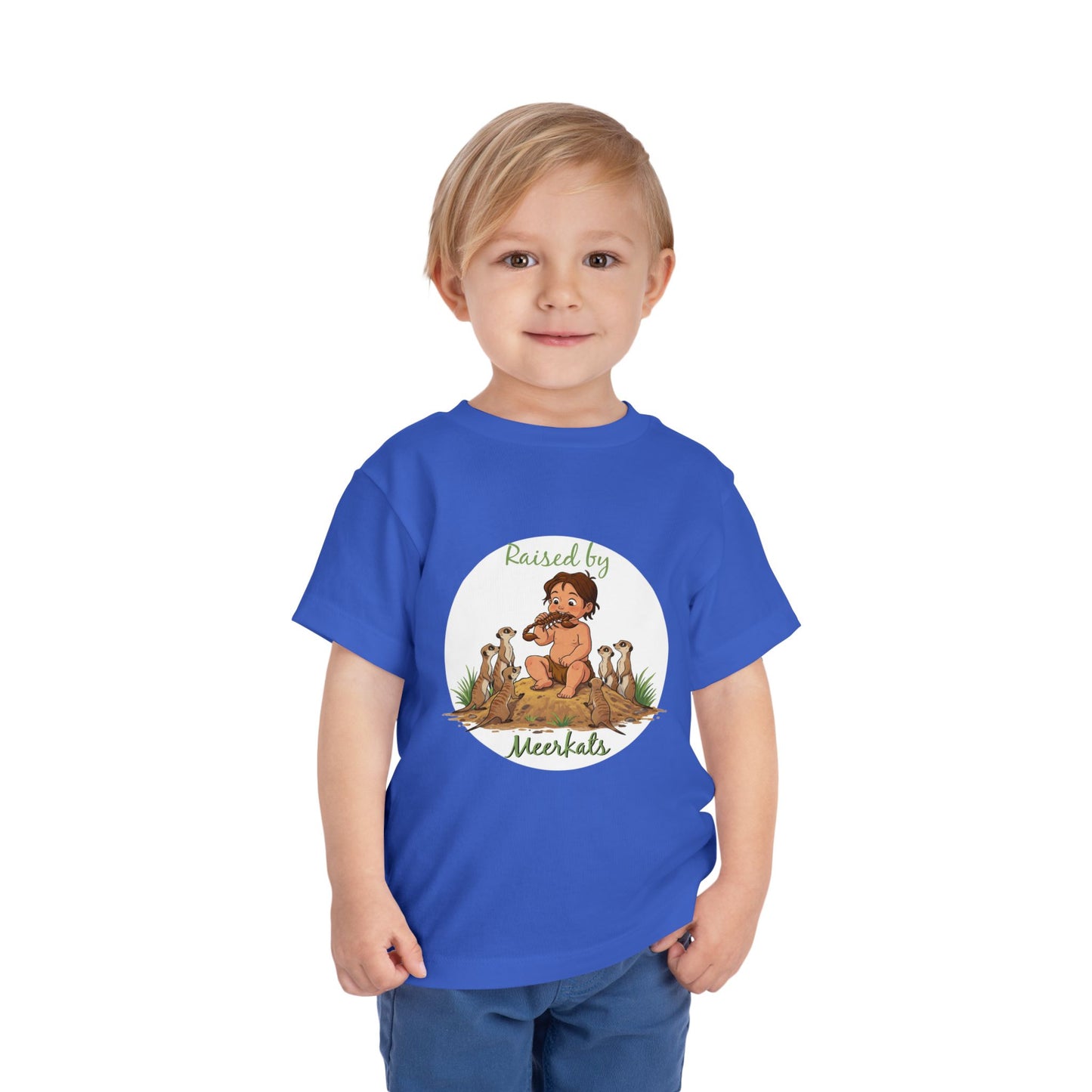 Funny Adorable 'Raised by Meerkats' Toddler Short Sleeve Tee - Cute Animal Tee for Kids Who Love Meerkats - Schmartypants