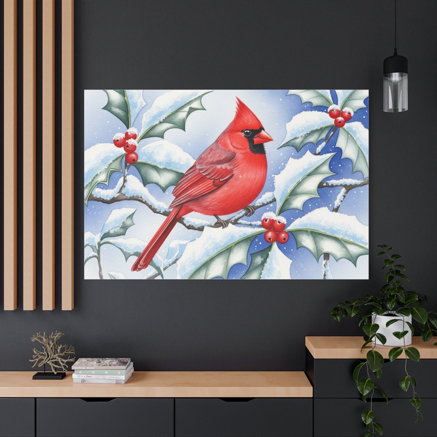 Winter Cardinal Canvas Art Print, Holiday Home Decor, Red Bird Wall Art, Christmas Decoration, Nature Artwork
