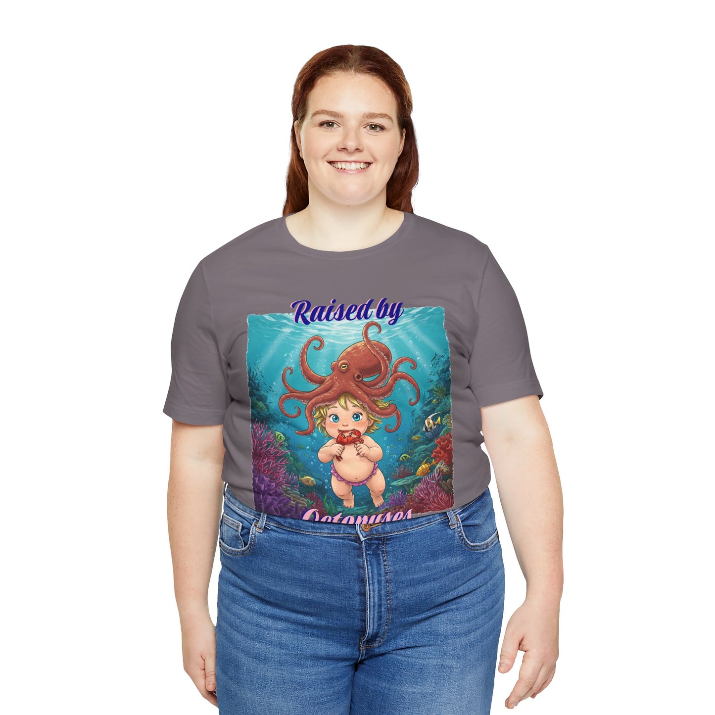 'Raised by Octopuses' Funny Octopus Themed Unisex Tee, Perfect for Ocean Lovers, Birthday Gift, Casual Wear, Summer Outing, Nautical Themed Apparel